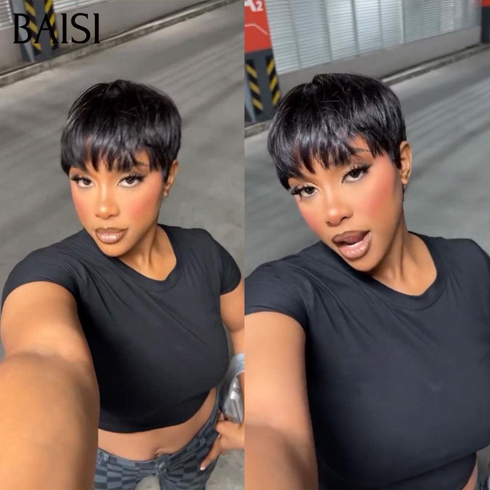 BAISI Top Modèle Petite Coupe 55€ la Noir ou Rose en 100% Cheveux humains Fabriqué à la Machine