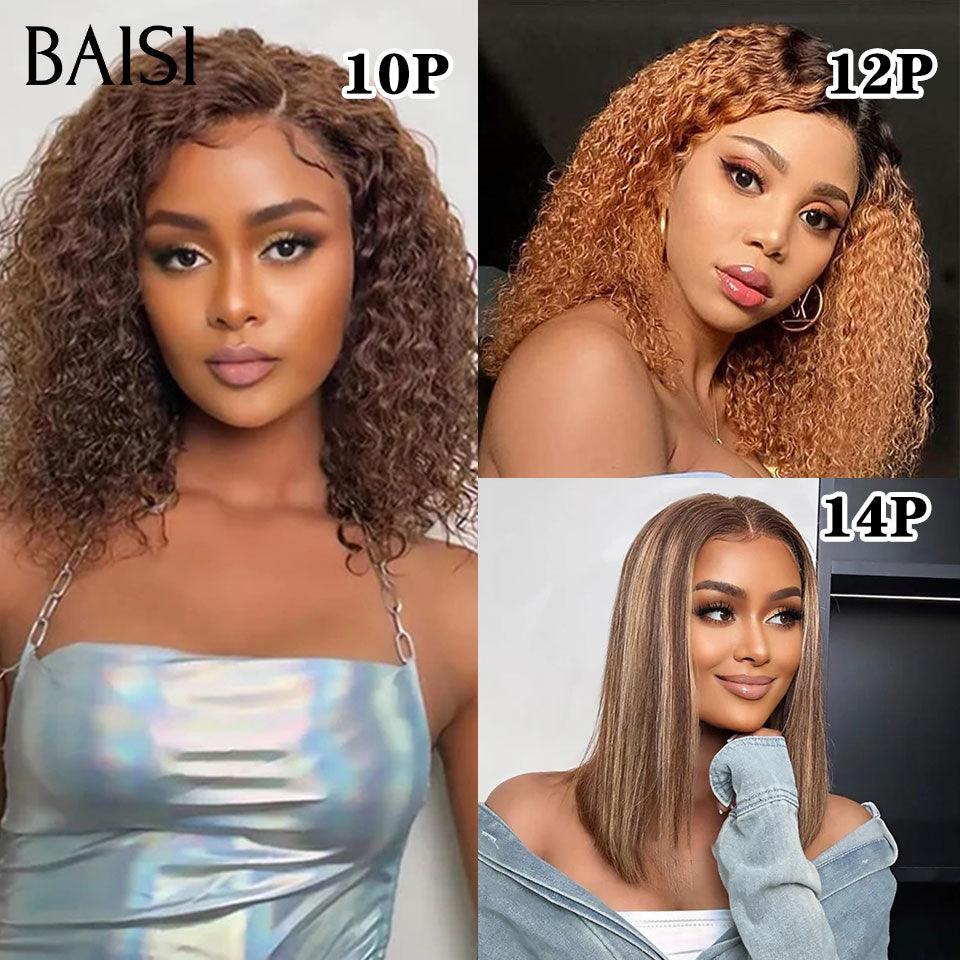 BAISI  3 Perruques pour revendre 249€ 13X4 lace deep wave Marron et T-part lace afro curly miel et 13X4 lace lisse 4#27#  en 100% vrais cheveux humains VIP100
