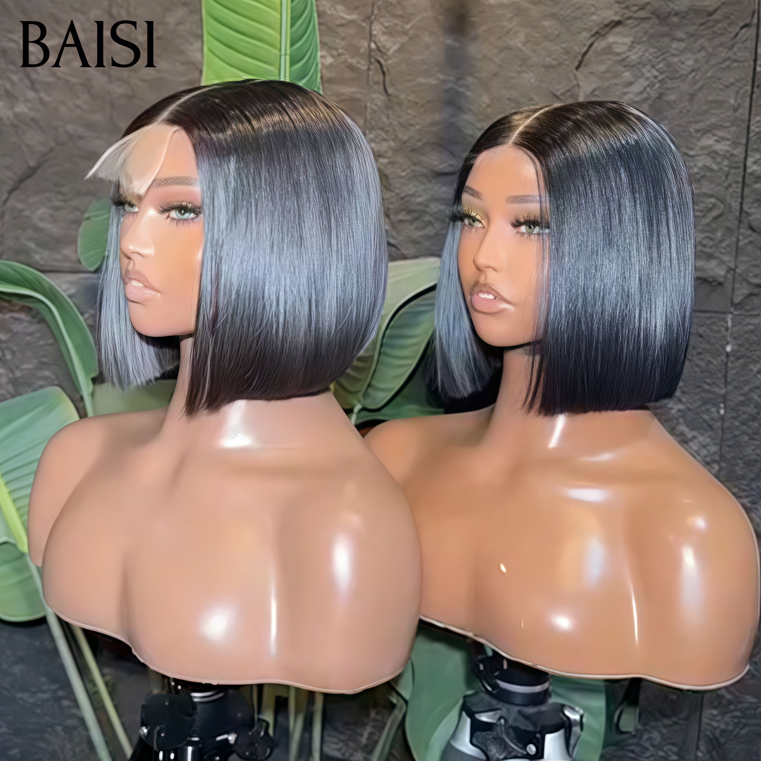 BAISI Perruques de Luxe 2X6 Lace Perruque BOB Noir Lisse 8 Pouce 75€ en 100% Cheveux Humains Vietnam Hair 300% densité