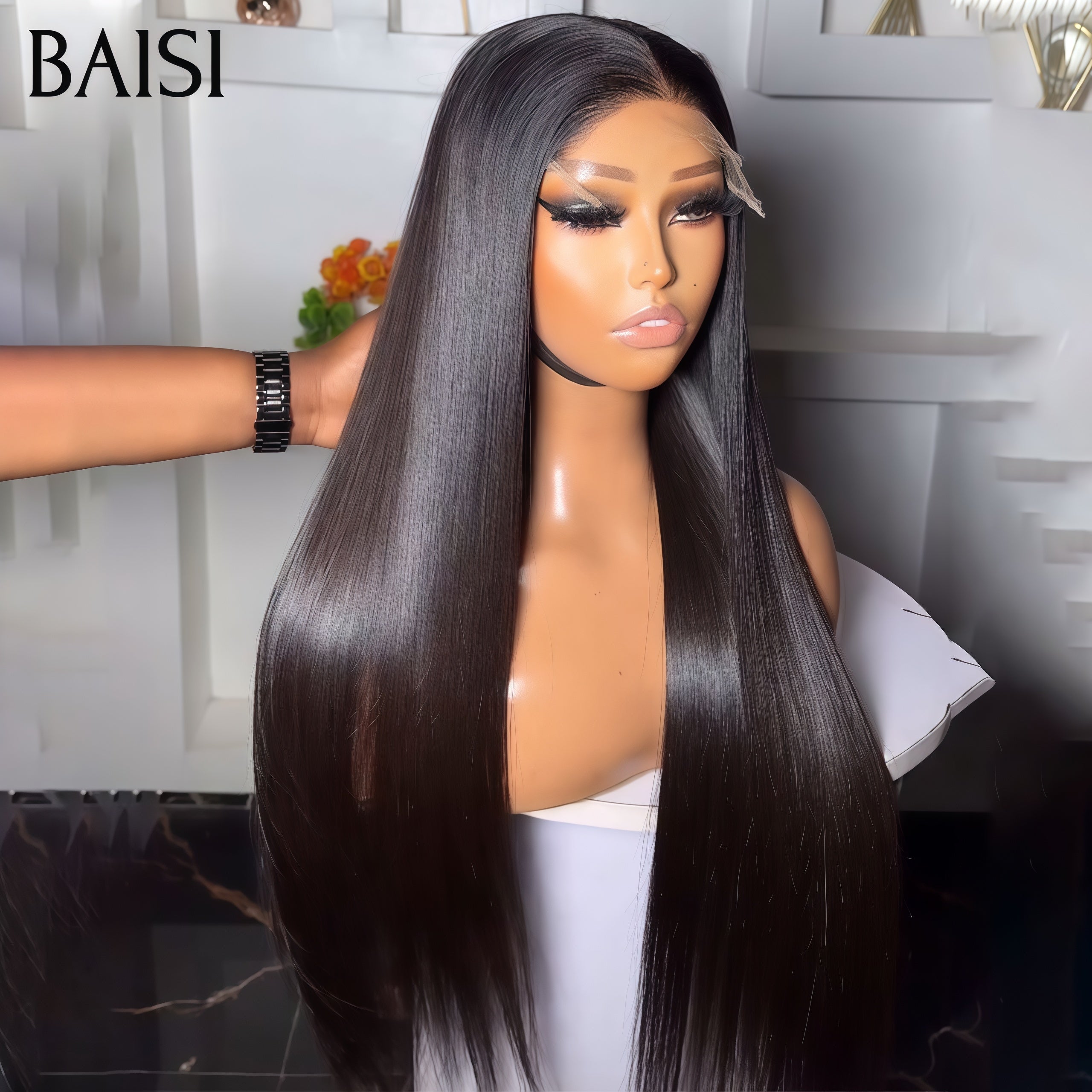 BAISI Offre spéciale 4X4 lace Closure Perruques pour revendre Lisse NOIR 32 pouces 219€en 100% vrais cheveux humains