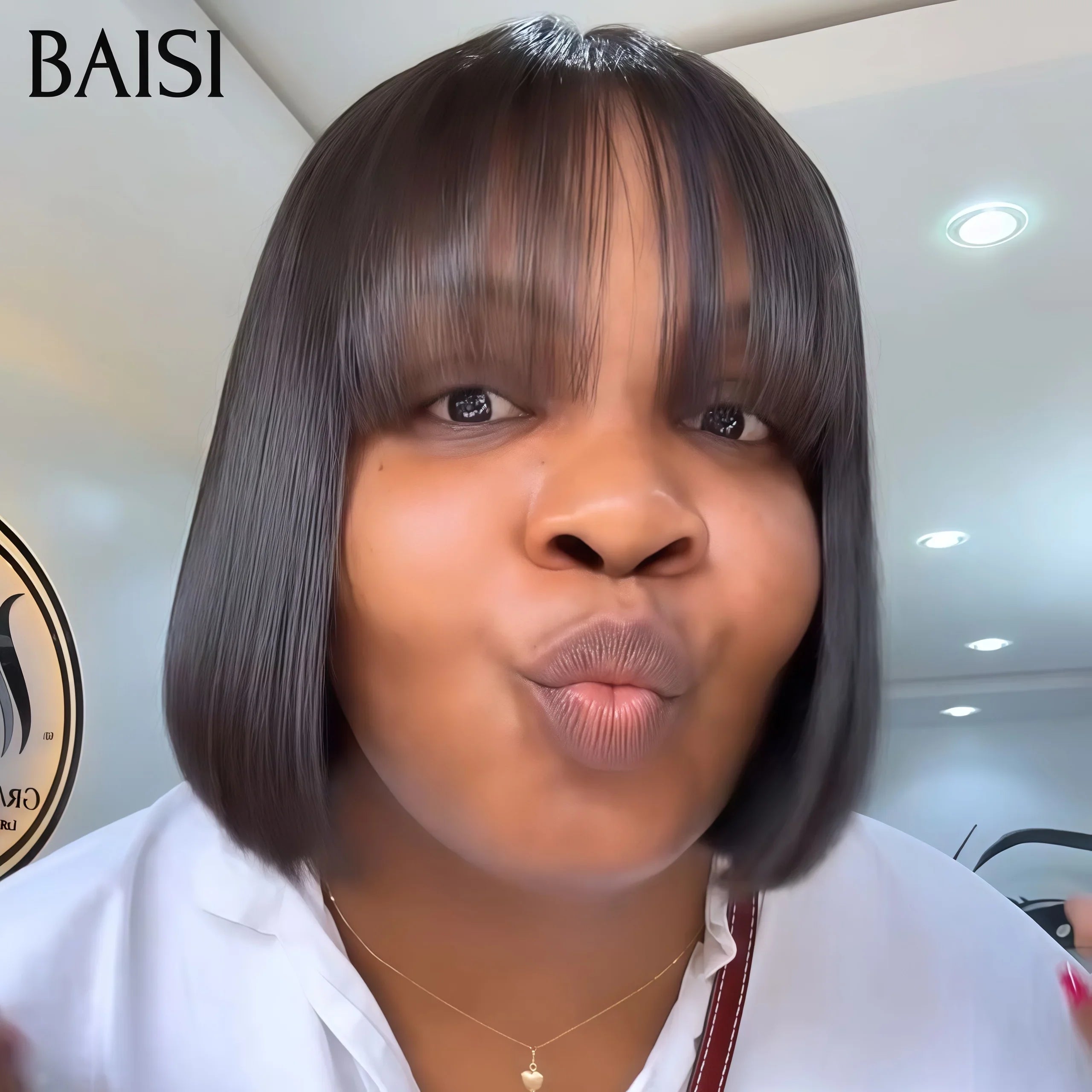 BAISI Flash Offer €58 Straight Bob With Bangs Luxury Wigs 100% Vietnam Hair SDD BONE STRAIGHT 300% density A1 Made by double drawn hair 15A no Lace no glue FR38