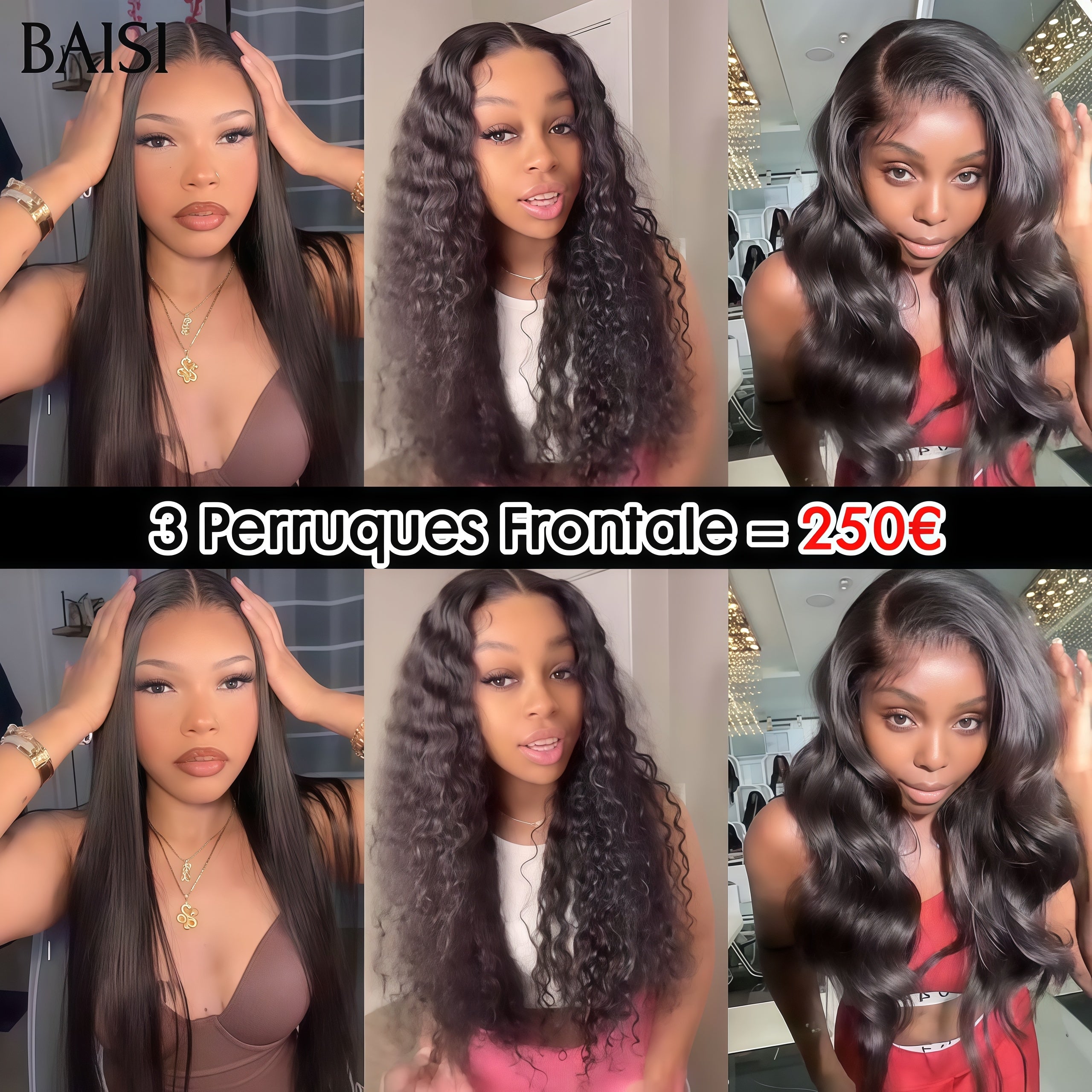 BAISI 3 Perruques Frontale = 250€ 13X4 frontal 20 Pouces ou vente flash 2 perruques en 100% vrais cheveux humains 159€