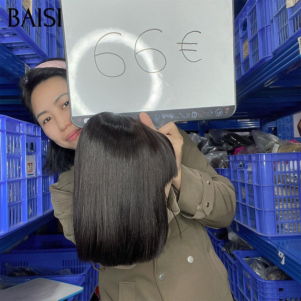 BAISI bob liscio con frangia 8 pollici SDD dritto 66 euro o 7 Parrucche 200€ lotto in promozione vendita saldi In 100% Capelli Umani