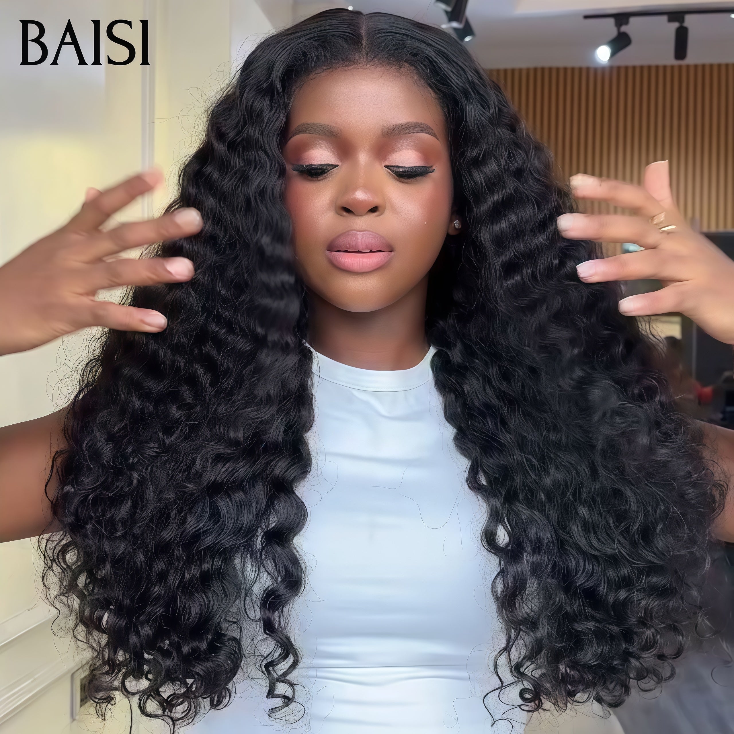 BAISI 13X4 lace frontal 18 pouce Sans Colle 89€ ou Lot De 2 Perruques En Cheveux Humains Longue Perruque Lisse Plus Perruque Body Wave et curly wave 26Pouces