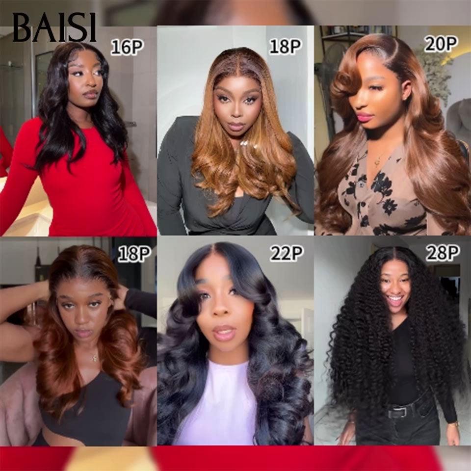 BAISI 6 Perruques 666€ 13X4 Body wave et curly wave et lisse en 100% Cheveux Humains BS65
