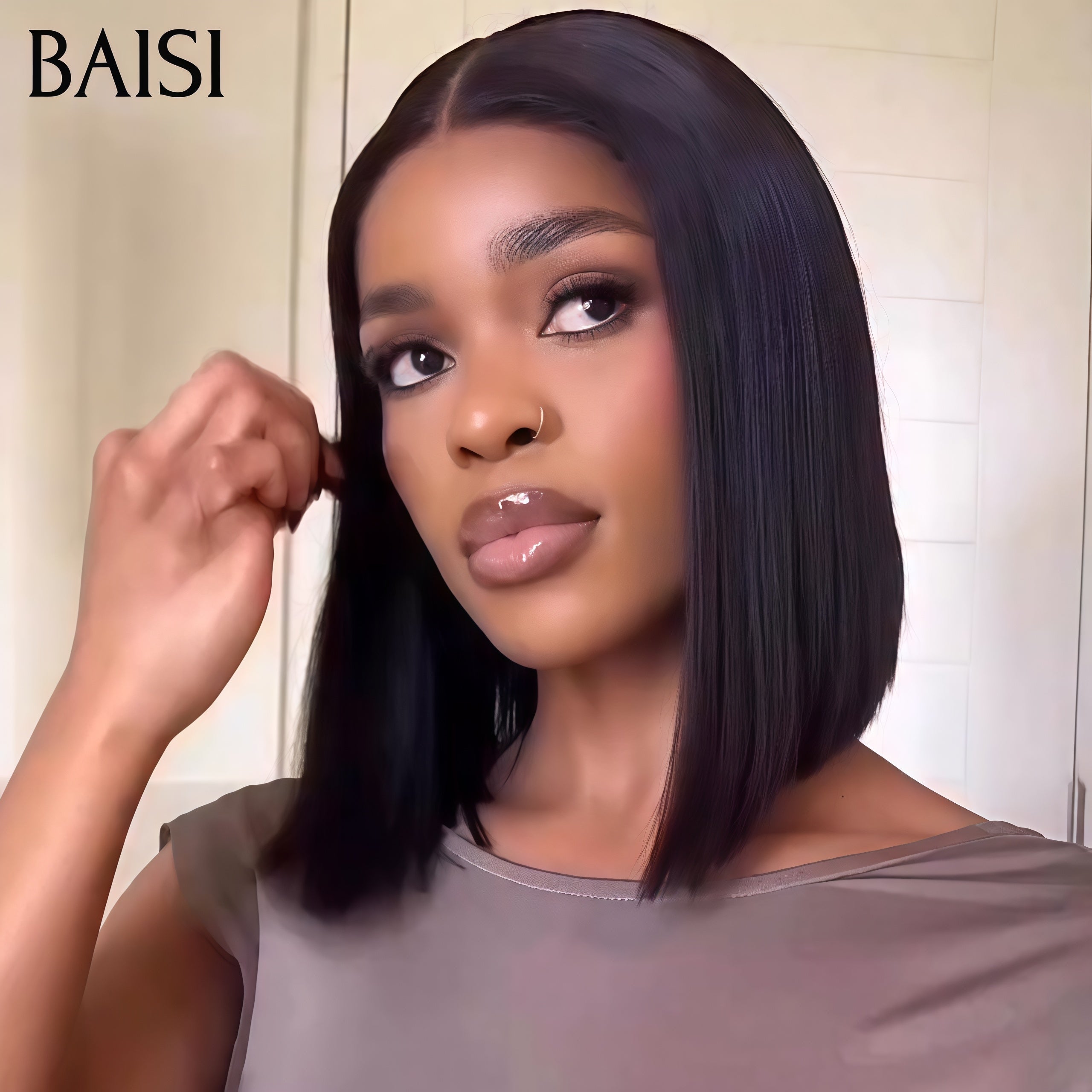 BAISI Grande Promo 13x4 Frontale Lace Perruque BOB Noir Lisse 10 Pouce 79€ En 100% Cheveux Humains B