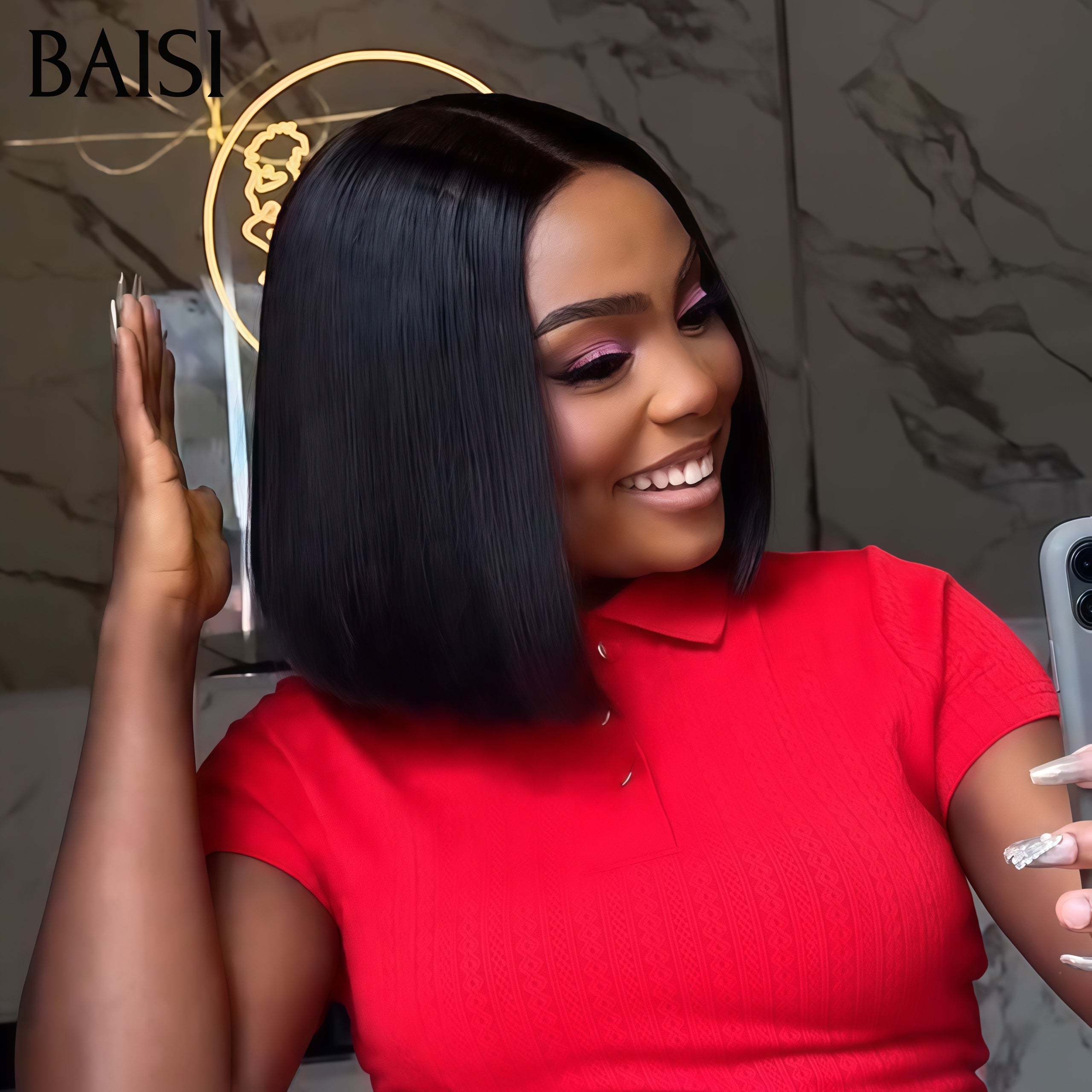 BAISI Perruques de Luxe 2X6 Lace Perruque BOB Noir Lisse 20 Pouce 175€ 250% densité en 100% Cheveux Humains Vietnam Hair