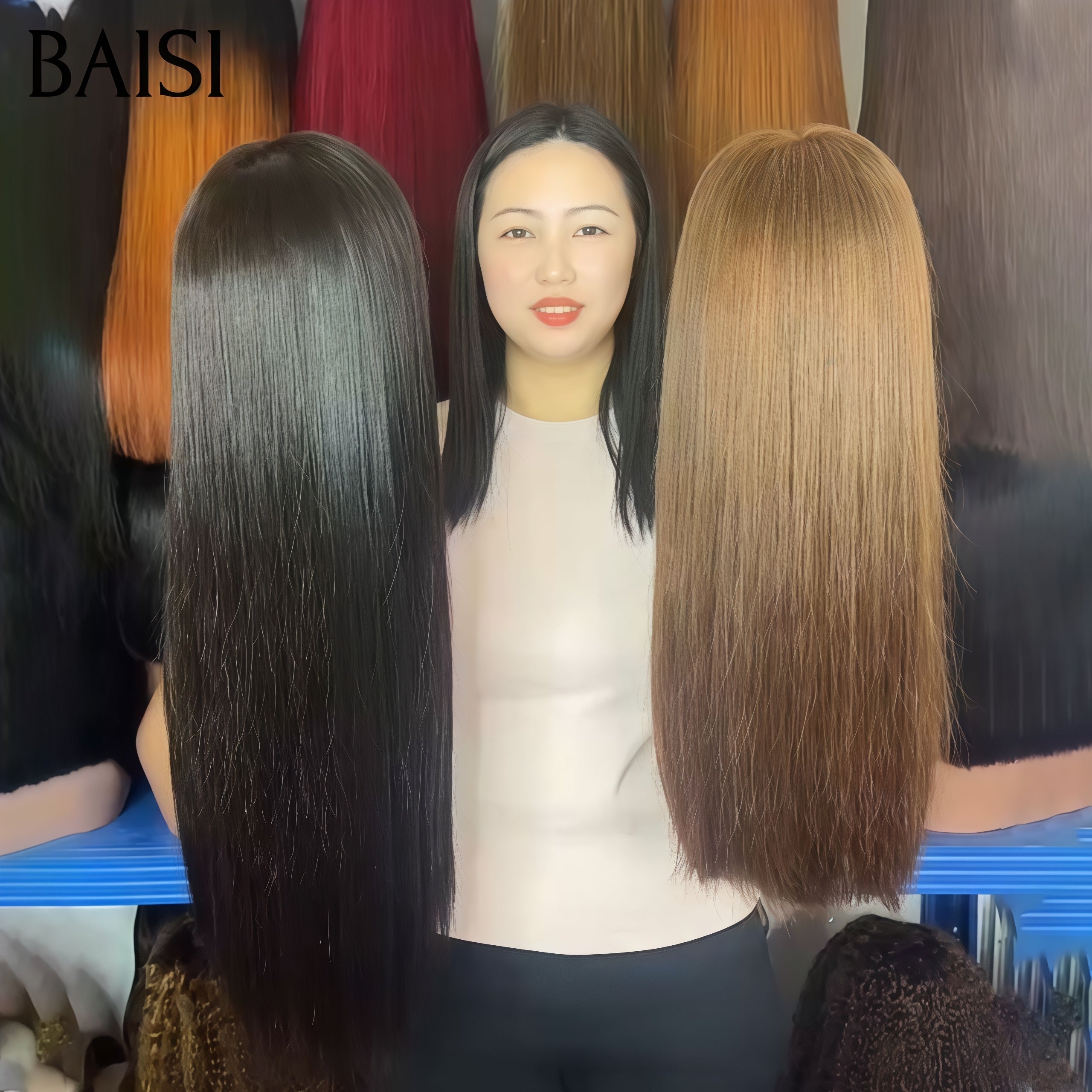 BAISI 2 Perruques 200€ 13x4 lace frontal lisse PROMO 2 couleurs marron 20 pouces et noir 24 pouces en 100% Cheveux Humains