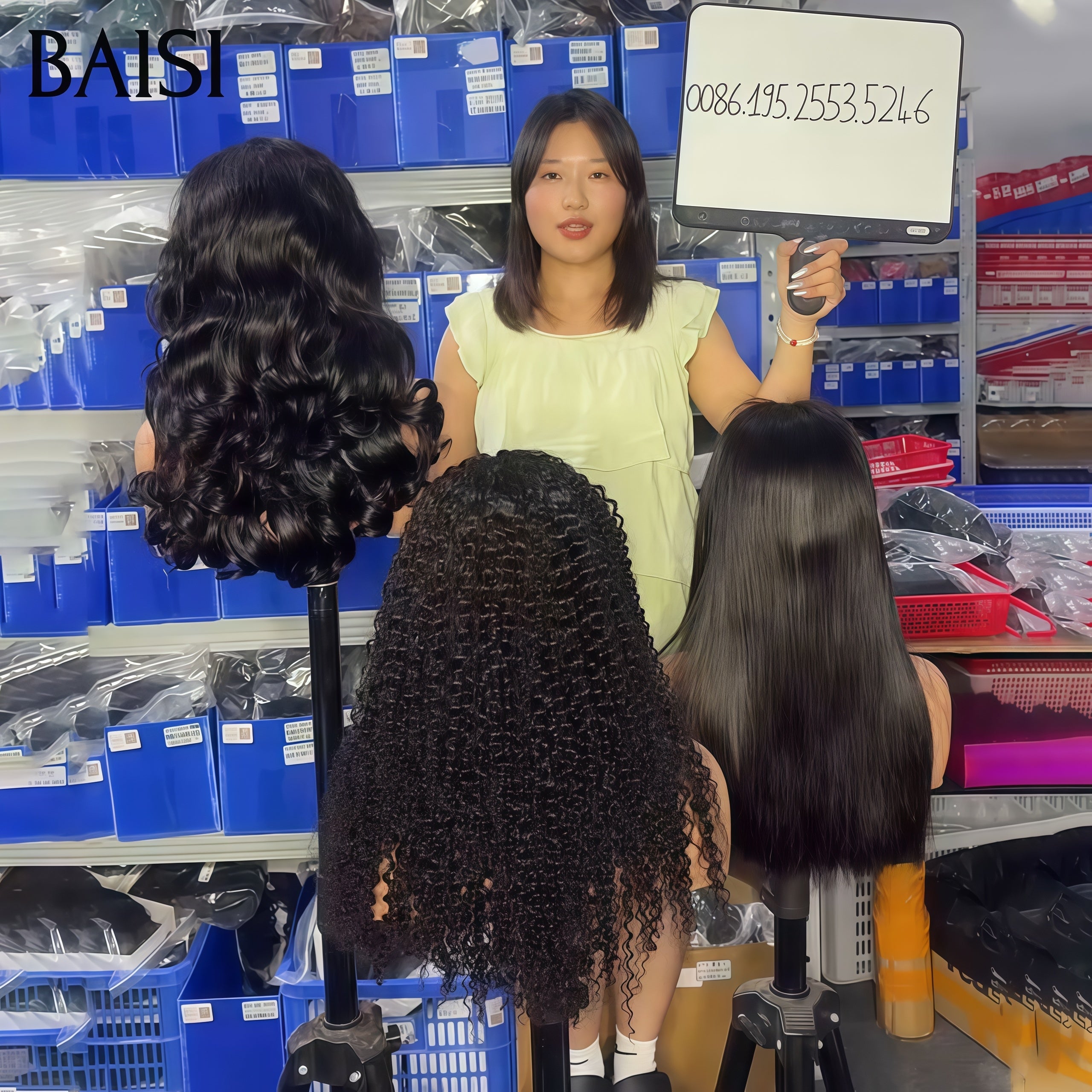 BAISI 3 perruques Offre spéciale 199€ 18 pouces 4X4 lace closure body wave et lisse et 13X4 lace frontal curly wave en 100% vrais cheveux humains