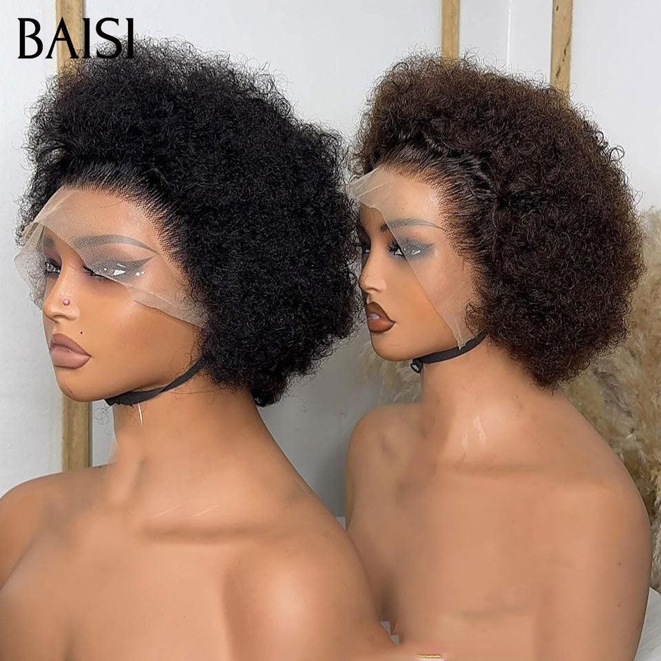BAISI 13X4 lace Perruques Grande Promo arrivage pixie coupe afro Curly En marron #4 En 100% Cheveux Humains