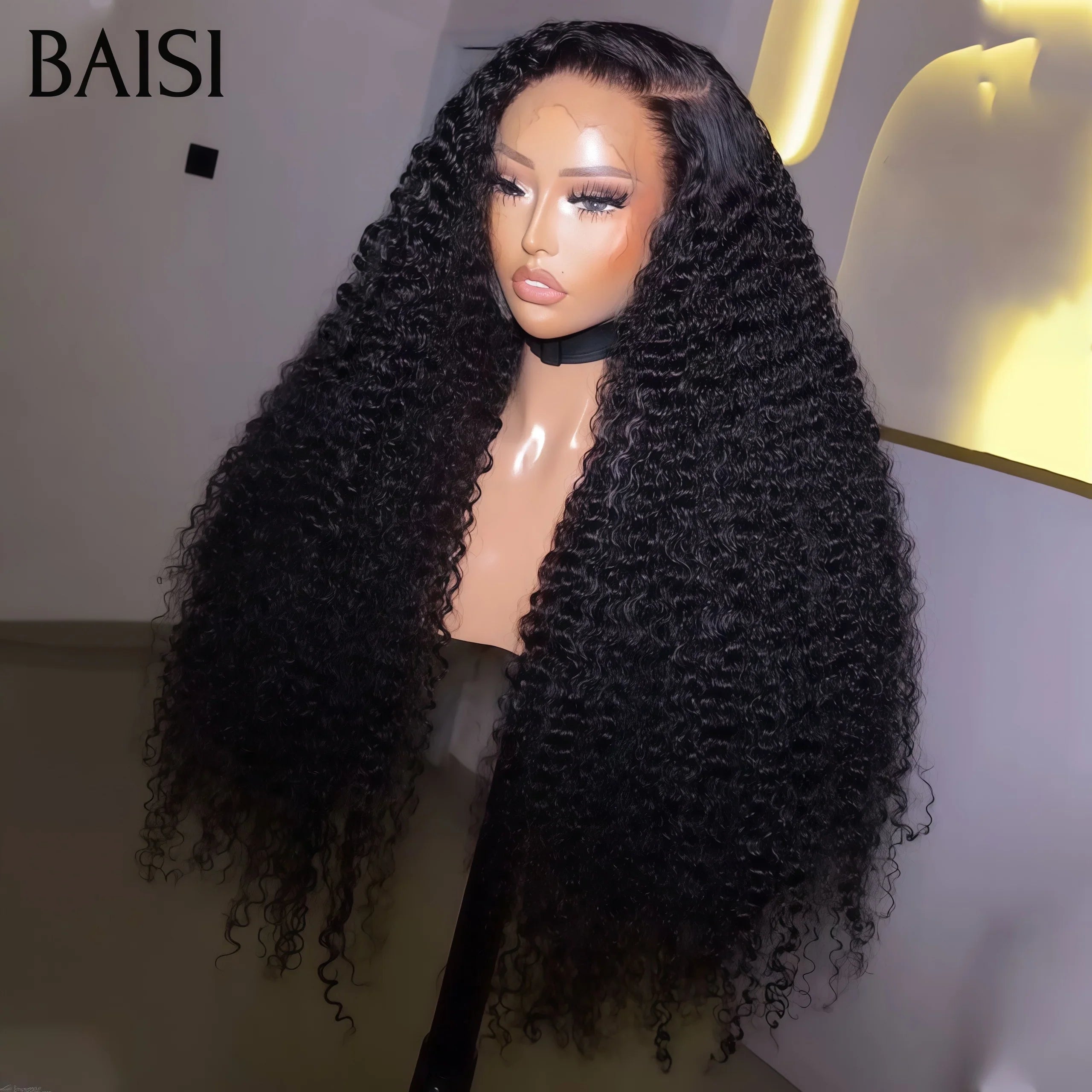 BAISI  13X4 lace frontal Perruques pour revendre long curly wave couleur NOIR en 100% vrais cheveux humains