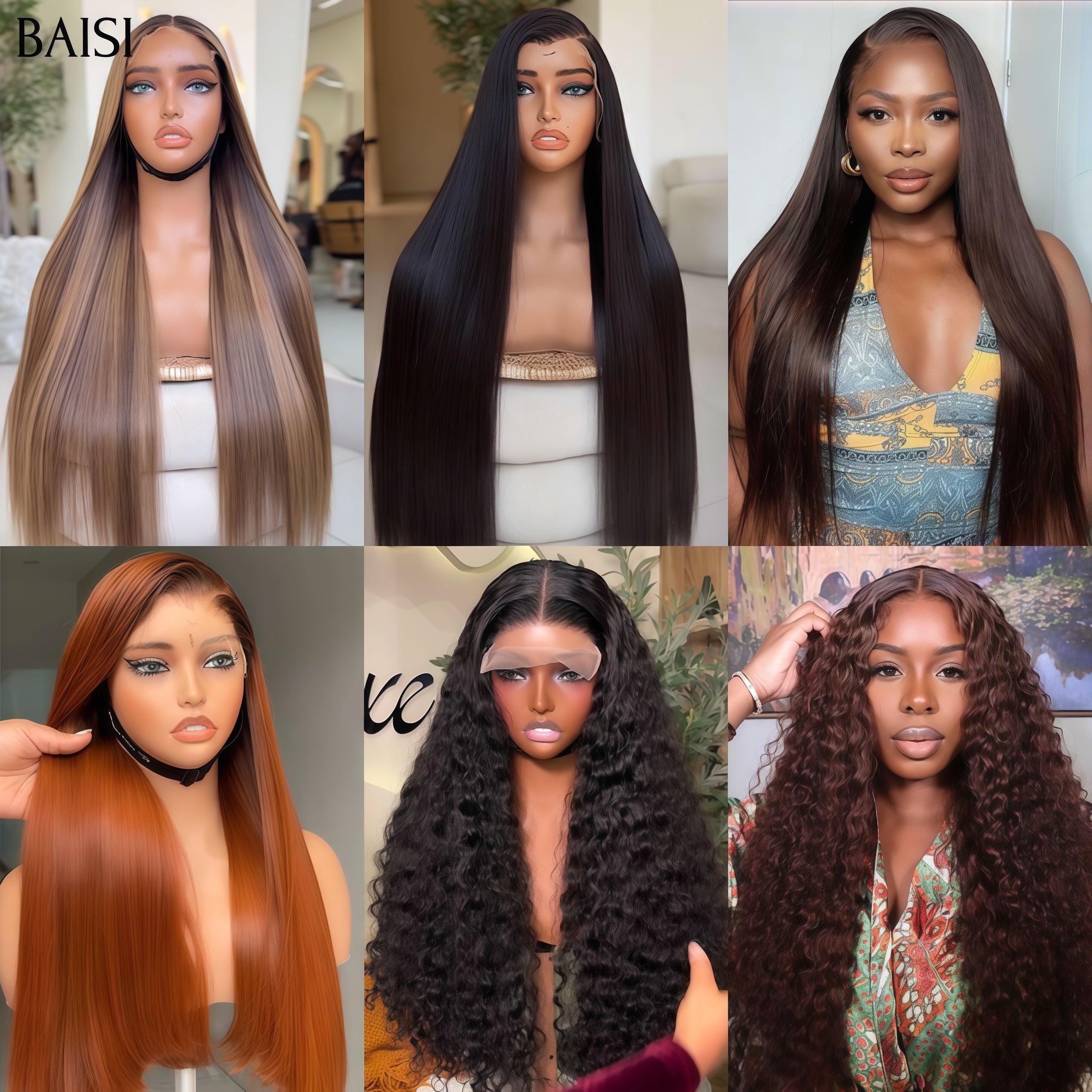 BAISI 6 Perruques 599€ Facile à revendre Unique pour cadeaux Noël en 100% Cheveux Humains