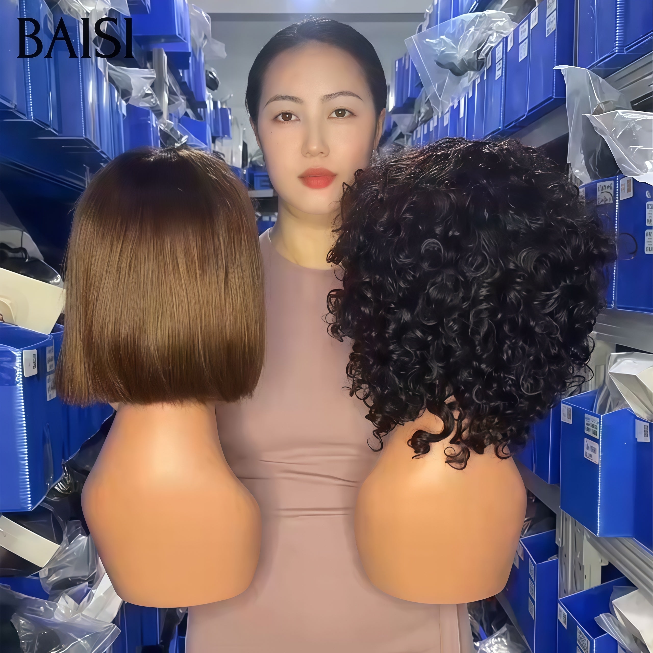 BAISI 2 perruques pixie Offre spéciale 120€ 4X4 lace closure lisse 10 pouces marron 1BT4#  et sans colle bob avec frange water wave en 100% vrais cheveux humains