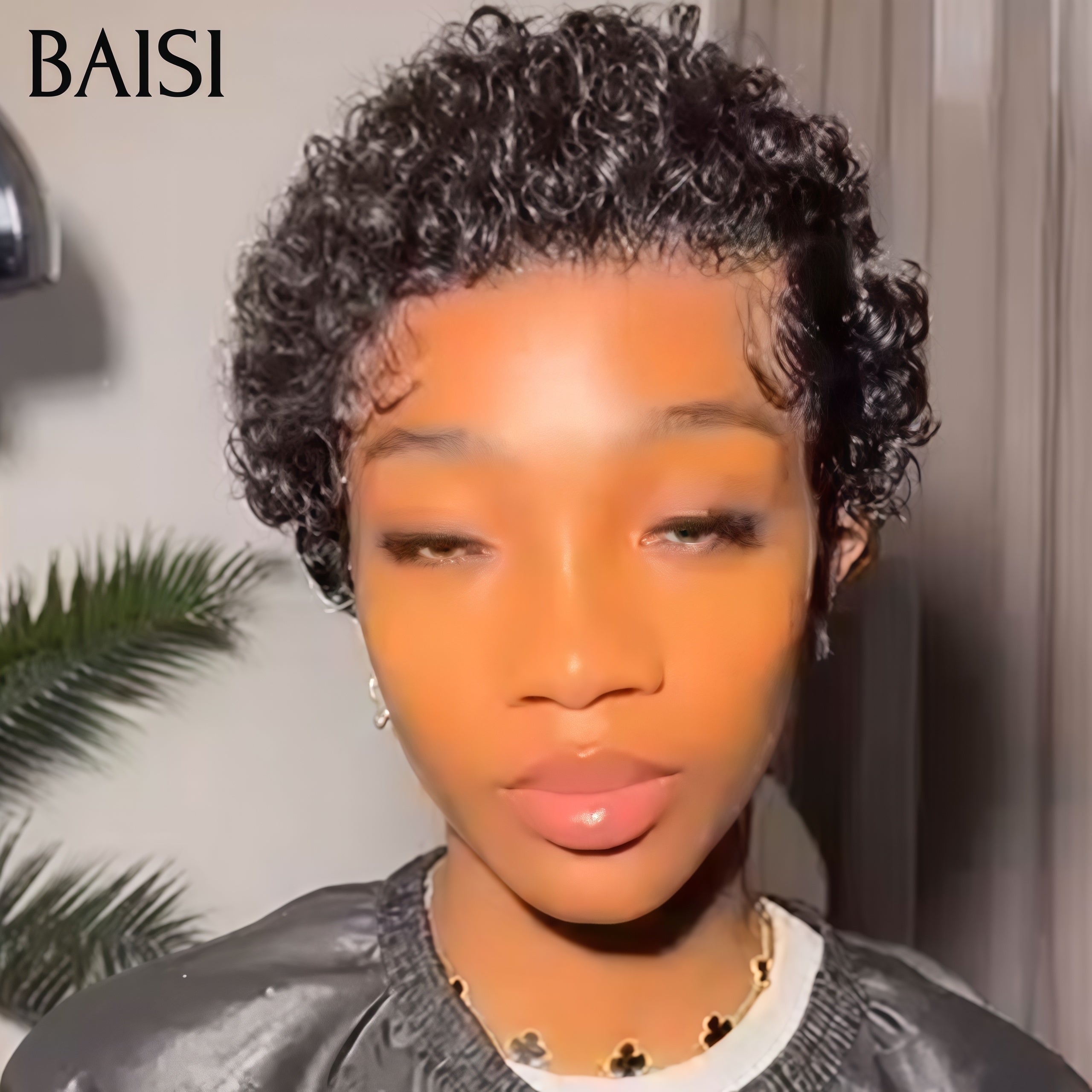 BAISI FLORENCE Perruque Pixie Cut Lace Frontal 13x4 Curly en 8 couleurs différentes en 100% Vrais Cheveux Humains