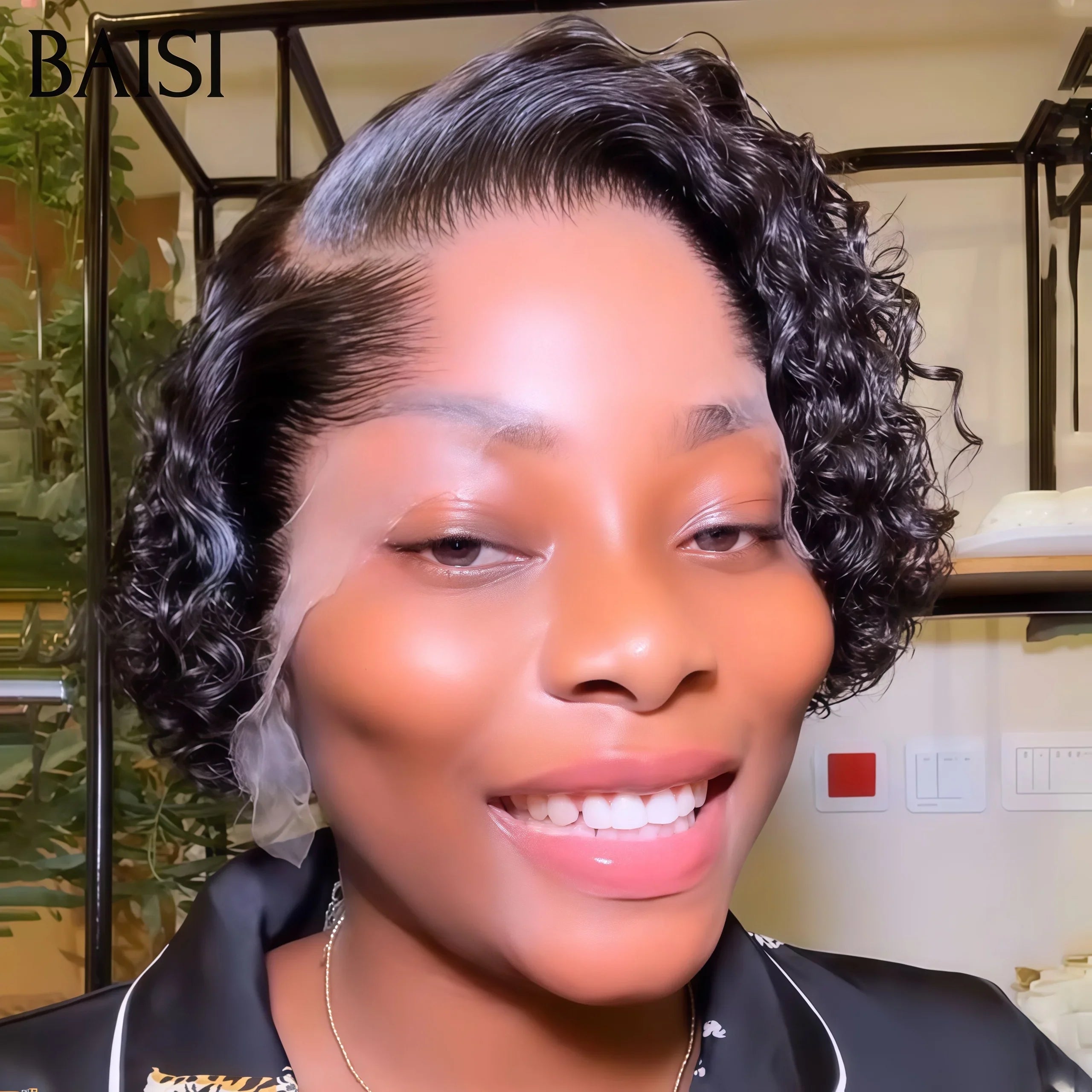 BAISI Promo Geschenke Black Curly Pixie Cut + Free Iron + Free Brush + Free Cap 80€