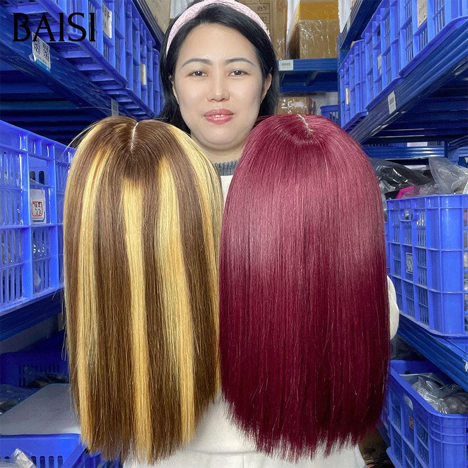 BAISI 2 wigs promo Straight 13X4 lace 4#27# and 4X4 lace 99J# ASHLEY CURLY BROWN CUT WIG SET PLUS CLOSURE NATURAL COLOR STRAIGHT WIG