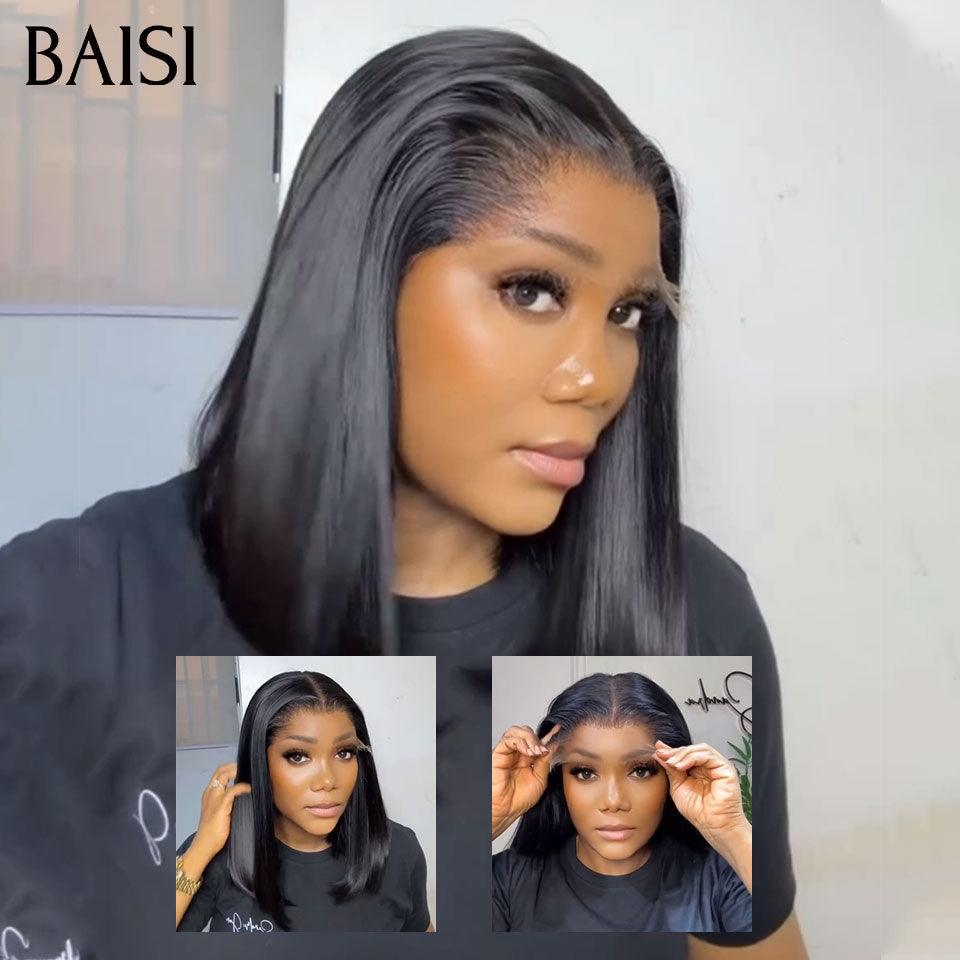 BAISI Prix 50€ Perruque Pixie Afro curly bouclé Noir sans lace sans colle ou 4X4 lace Lisse 14 Pouces en 100% cheveux humains MP50