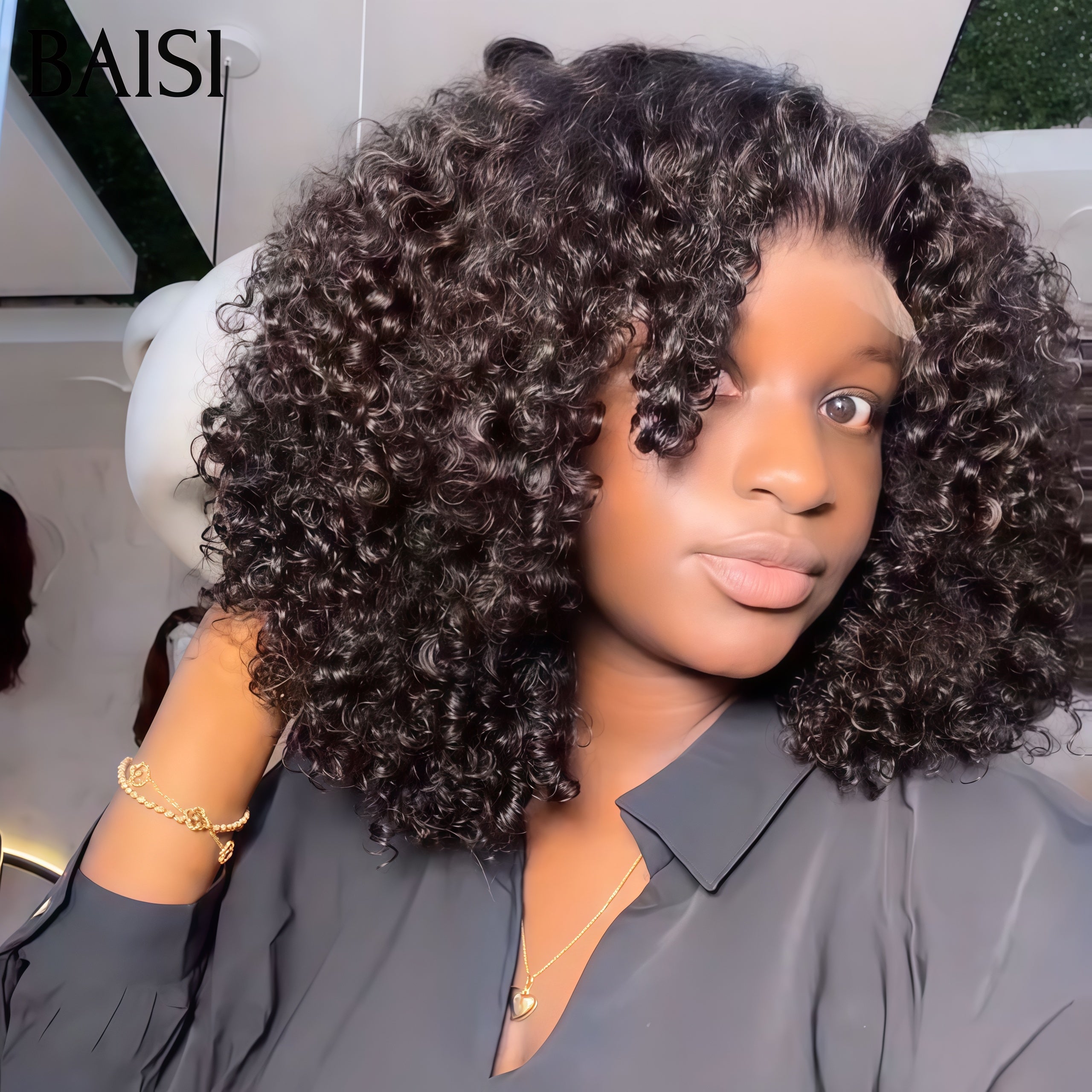 BAISI Vente Promo 119€ Vietnam Hair 300% densité 4X4 Perruque bob coupe personnalisée boucles voluminieux en Couleurs Noir  14 pouces plus de 20 ans d' utilisations  BS120