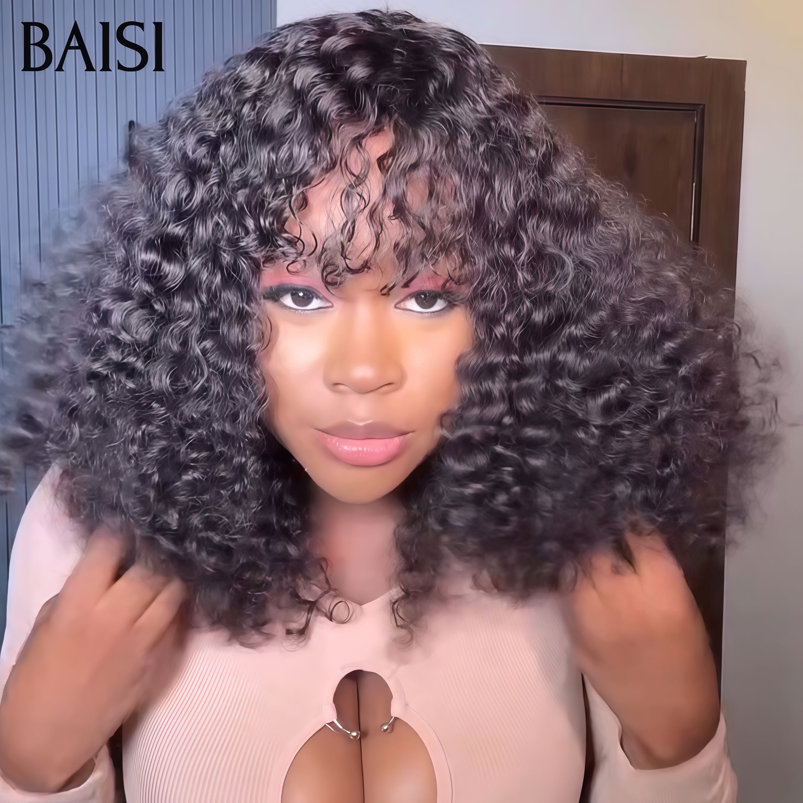 BAISI sans lace water wave avec Frange Bob 12 Pouces 79€ ou T Part Lace Perruque  BOBO Lisse Avec Le Bandeau