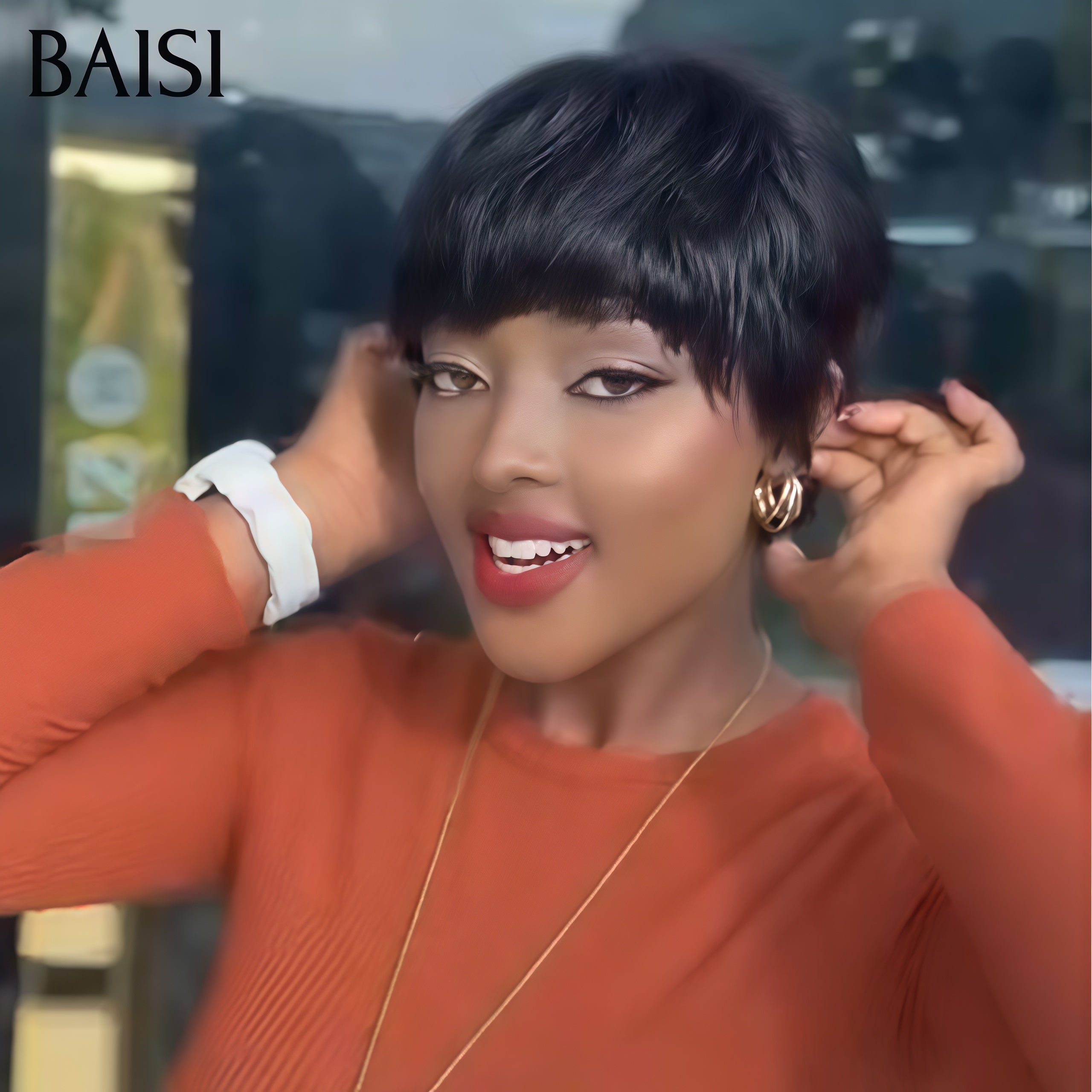 BAISI Perruque Pixie Lisse Fabriqué à la Machine 39€ ou Coupé Avec Racine Des Cheveux PrePlucked 100% Cheveux Humains