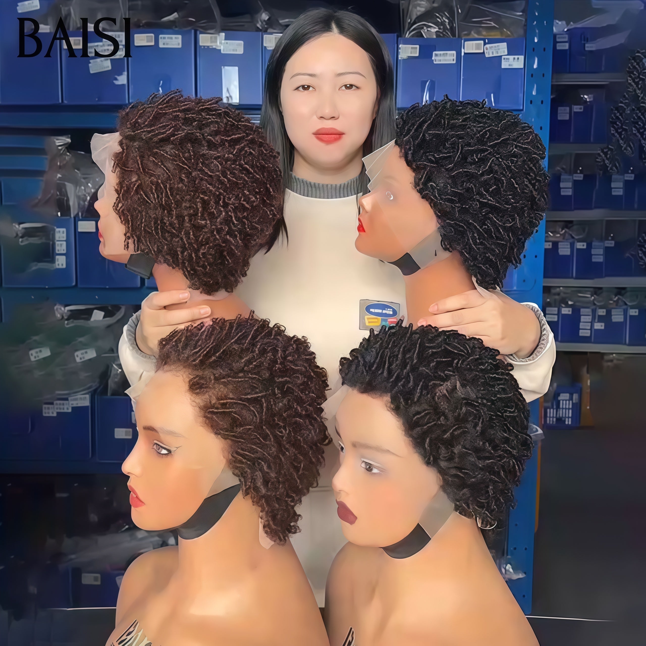 BAISI PROMO Le plus BAS PRIX 2 Perruques 75€ pixie avec 13x4 lace frontal bouclé 2 couleurs marron et noir en 100% Cheveux Humains