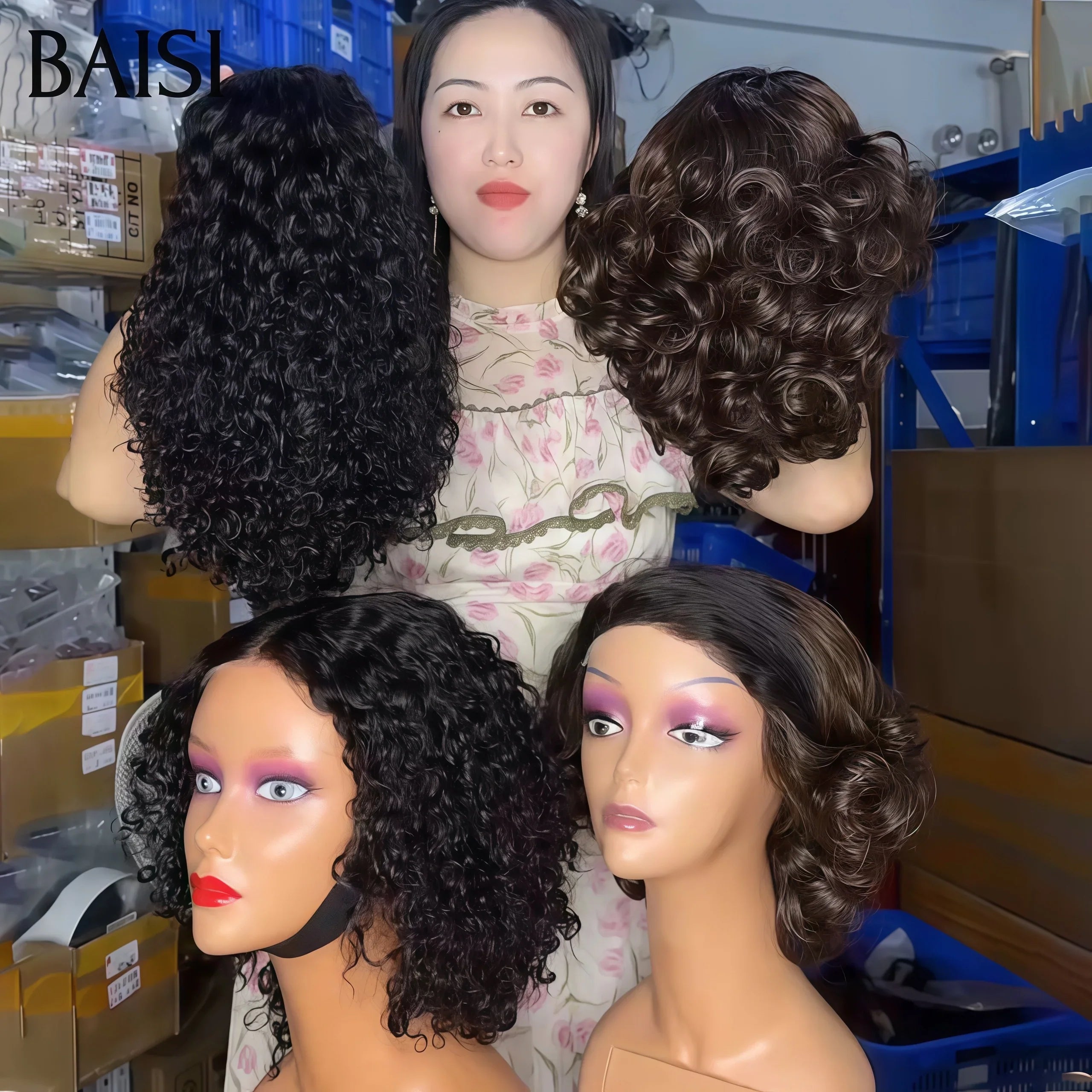 BAISI Achetez 1 + 1 Gratuite = 129€ 4X4 lace curly wave 10 pouces et 5x5 lace egg wave 10 pouces ou1 Acheté + 1 Gratuite = 158€ 13X4 lace pixie 99J# et bob blonde 4T613# en 100% vrais cheveux humains  (pas besoin de code)