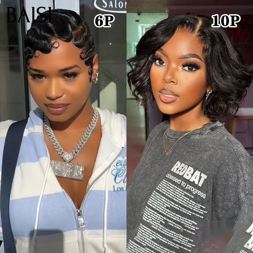 BAISI 2 Perruques bob 96€ 13X4 lace bob Perruque 1BT4# 8 pouces + pixie 9188 ou 119€ 4x4 lace body wave 10pouces +pixie water wave 6 pouces en 100% vrais cheveux humains