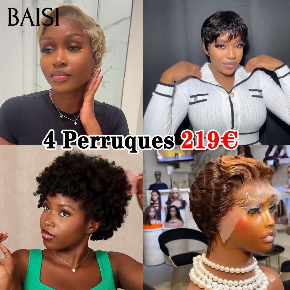 BAISI Pixie Finger Wave Wig corte pequeno 13x4 renda frontal 6 polegadas € 79 em cabelo 100% humano BAISI20