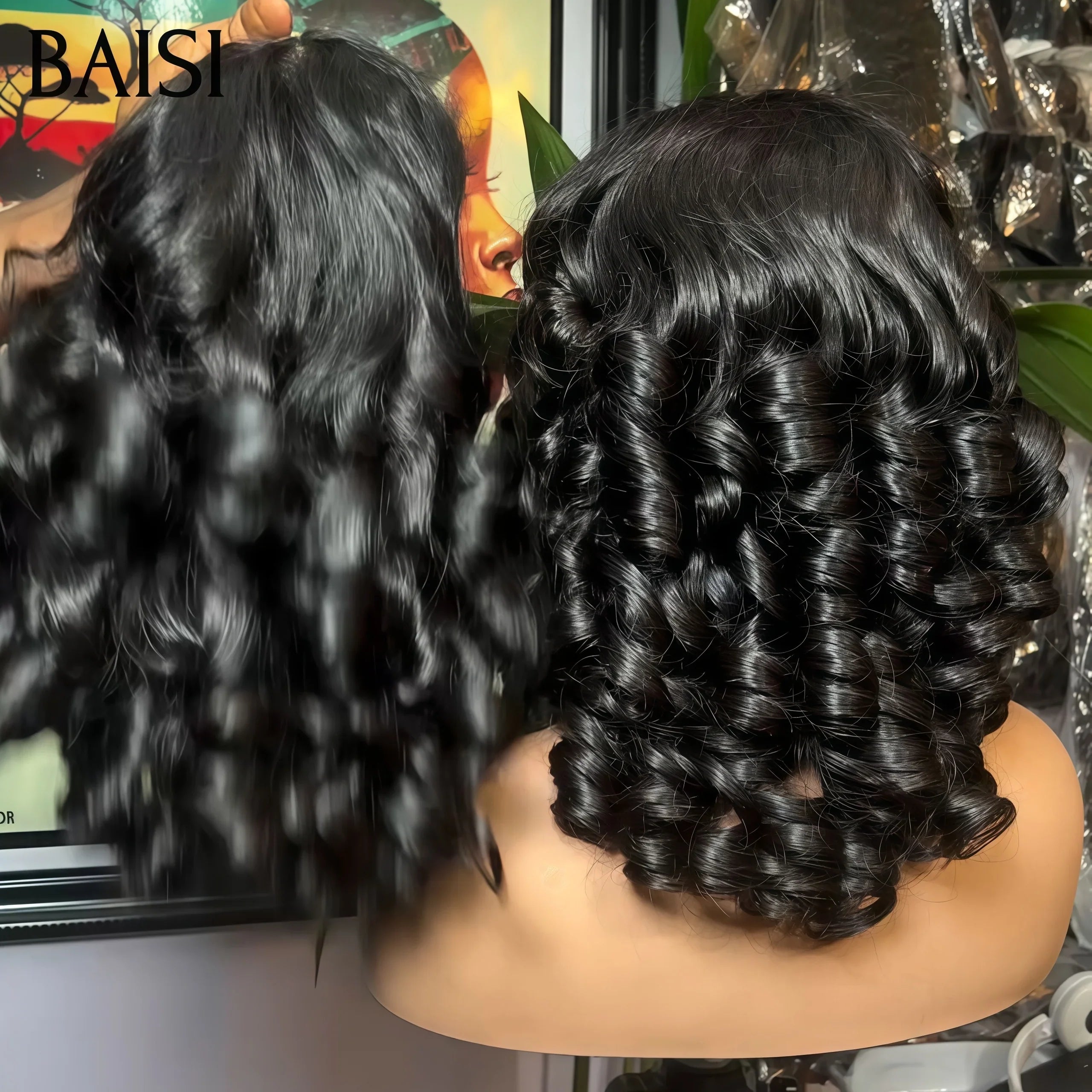 BAISI Peluca rizada con ondas de huevo de encaje 13X4, colores personalizados, 18 pulgadas, 300% de densidad, 198 € en cabello 100% humano