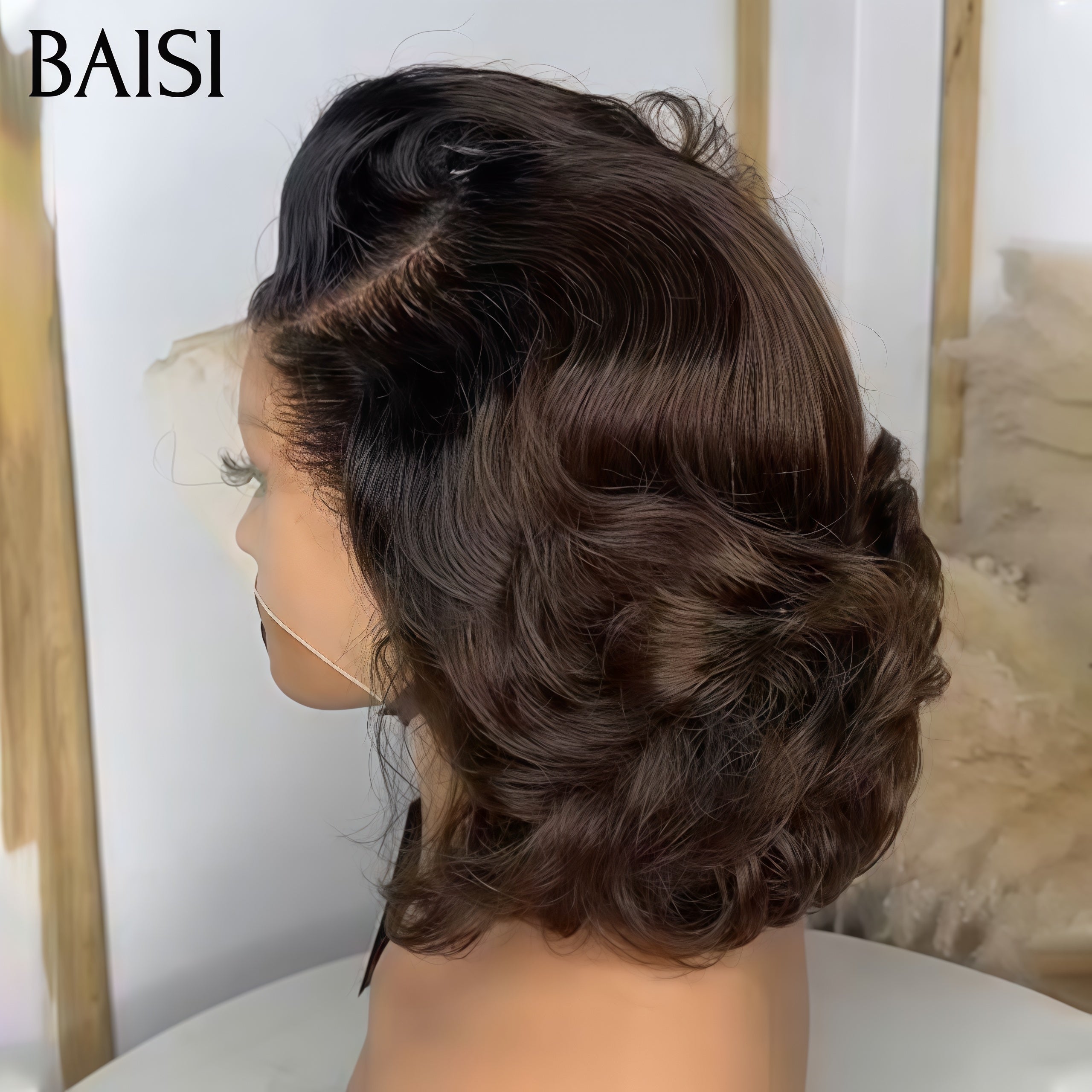 BAISI PROMOTION Perruque 5X5 lace egg wave 12 pouces bob 1BT4# Moitié Prix 94€+1 fer gratuite 100% Cheveux Humains MP50