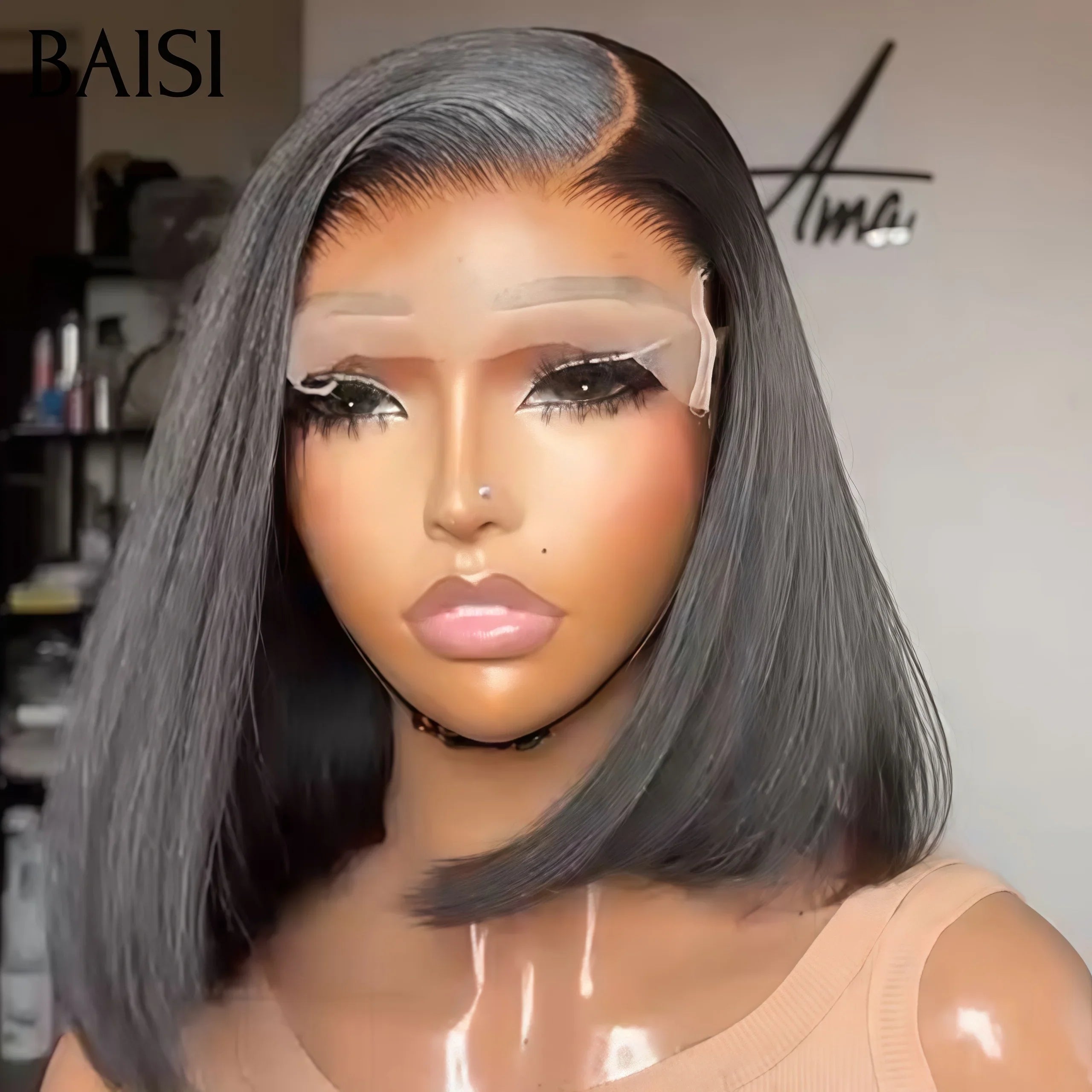 BAISI Grande Promo 4X4 closure Bob Perruque Naturelle Lisse 8 Pouces 69€ En 100% Cheveux Humains