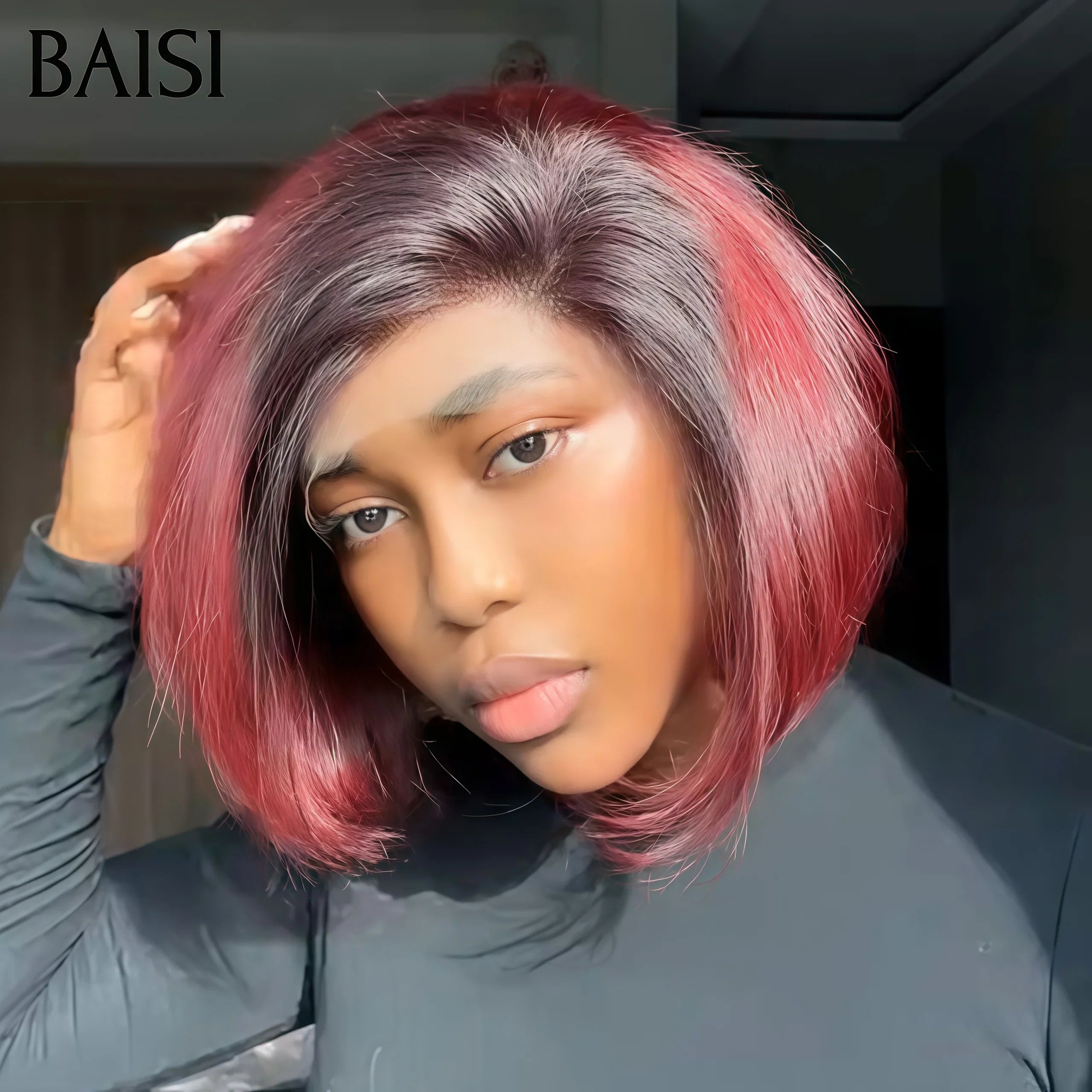 BAISI Achetez 2 perruques minimum au prix d'usine fournisseur 13X4 Bob 99J# ou petit coupe en rouge bordeaux 99J en 100% vrais cheveux humains (Pas Besoin de Code)