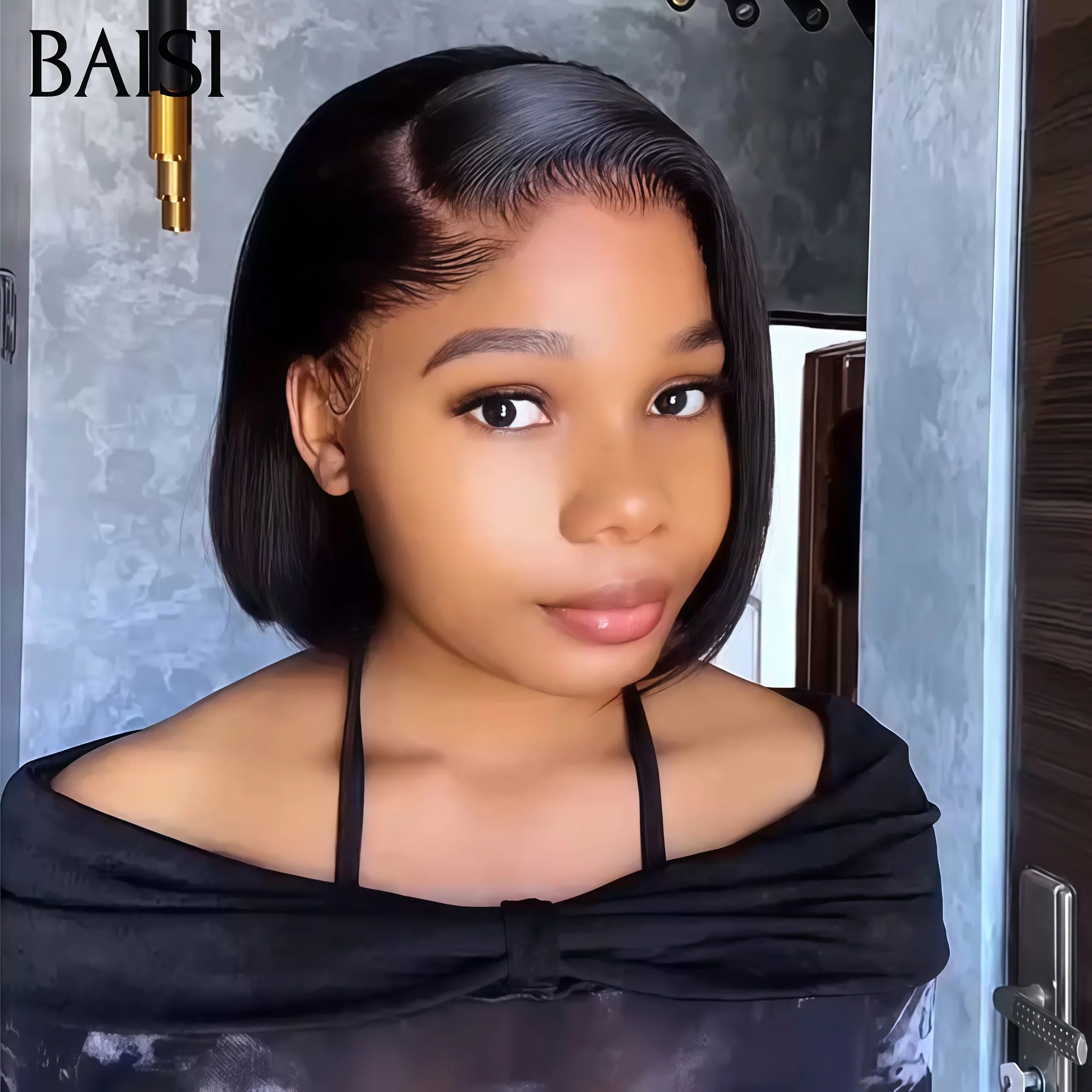 BAISI Offre Flash 76€ 13X4 lace frontal 8 Pouces Lisse Bob ou Pixie Frontale 13x4 lace tranparente 8 Pouce lisse #1BT4 Marron avec Racine noir en 100% cheveux humains