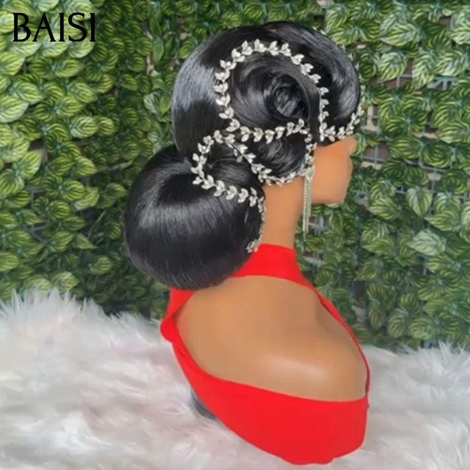 BAISI Coiffure de luxe Mignon Perruques Mariage + Accessoires gratuits Prête à porter chignon et personalisation comme sur la vidéo 100% identique avec lace frontale pour mariage ou événement spécial  BS65