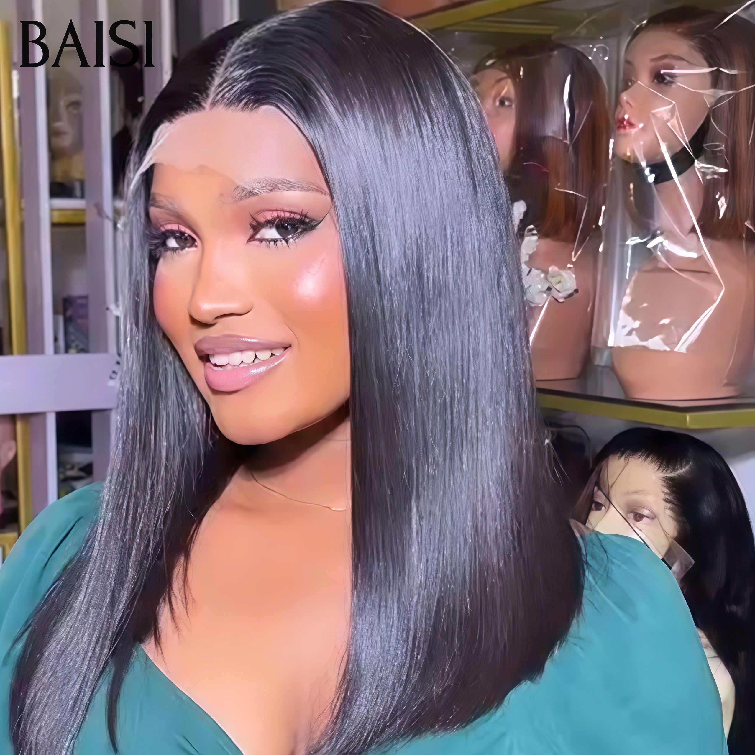 BAISI 4x4 Lace Wigs 16 Inches Luxury SDD BONE STRAIGHT 100% Vietnam Hair Straight A1 Made by human hair double drawn virgin hair strands volume 250% density FR38