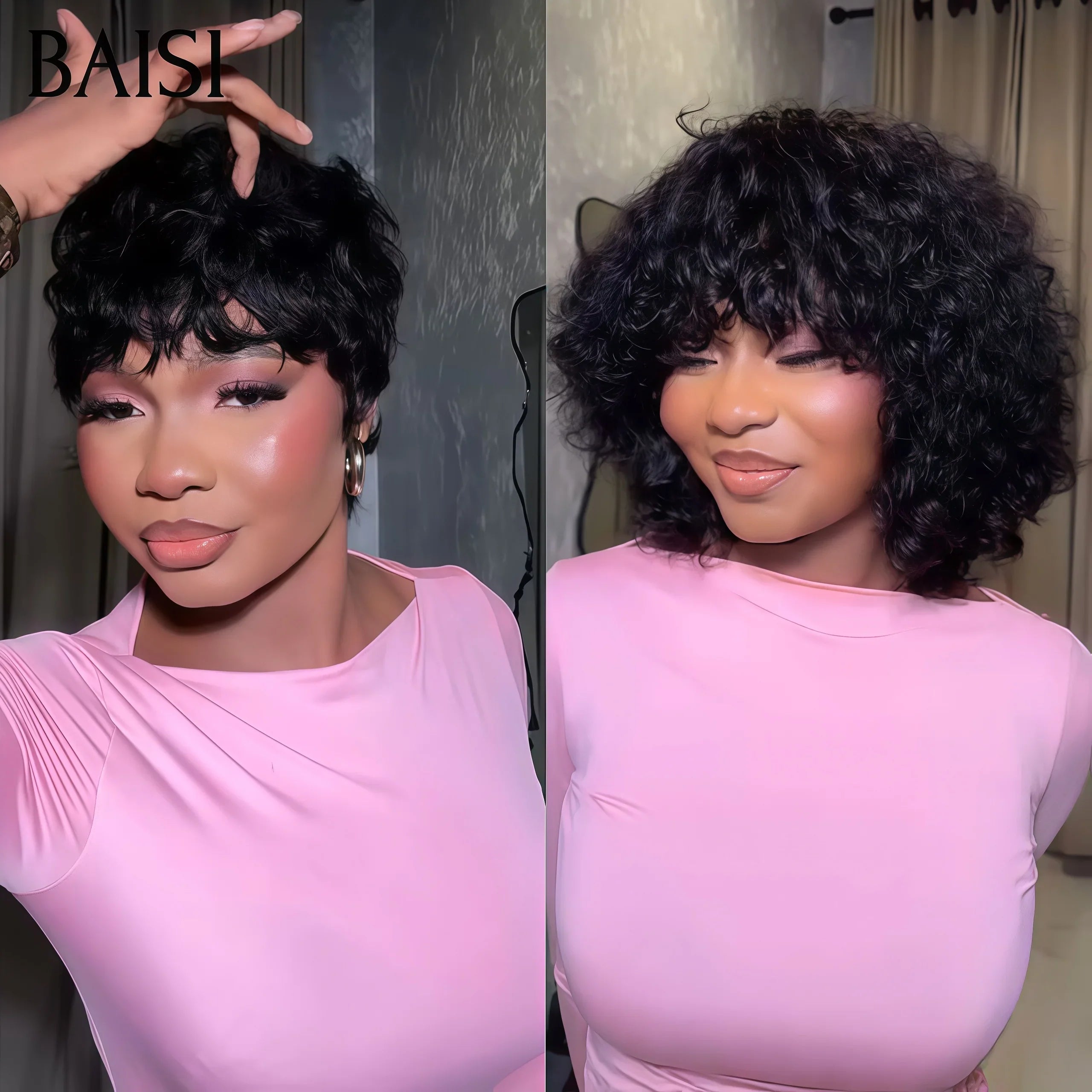 BAISI Achetez 1 + 1 Gratuite = 99€ sans lace pixie Lisse et water wave ou 6 Perruques + 2 Gratuits = 500€ en 100% vrais cheveux humains  (pas besoin de code)