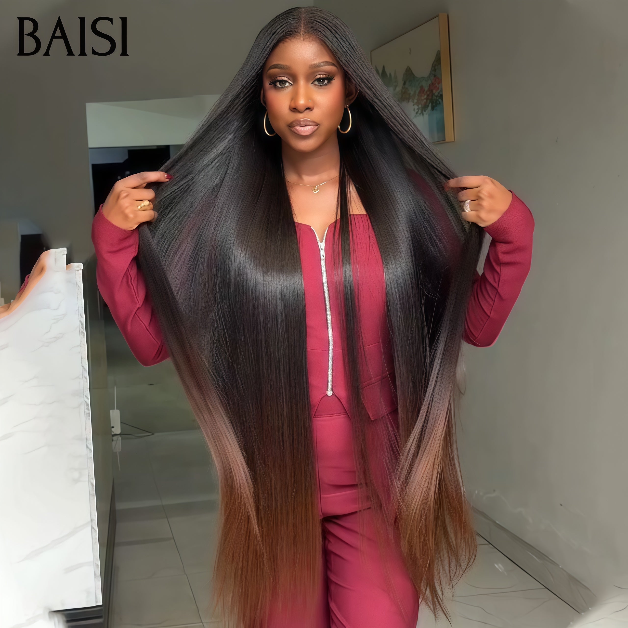BAISI BLACK FRIDAY PROMO 13X4 lace frontale Perruque Lisse En couleur #1BT4 Marron En 100% Vrais Cheveux Humains