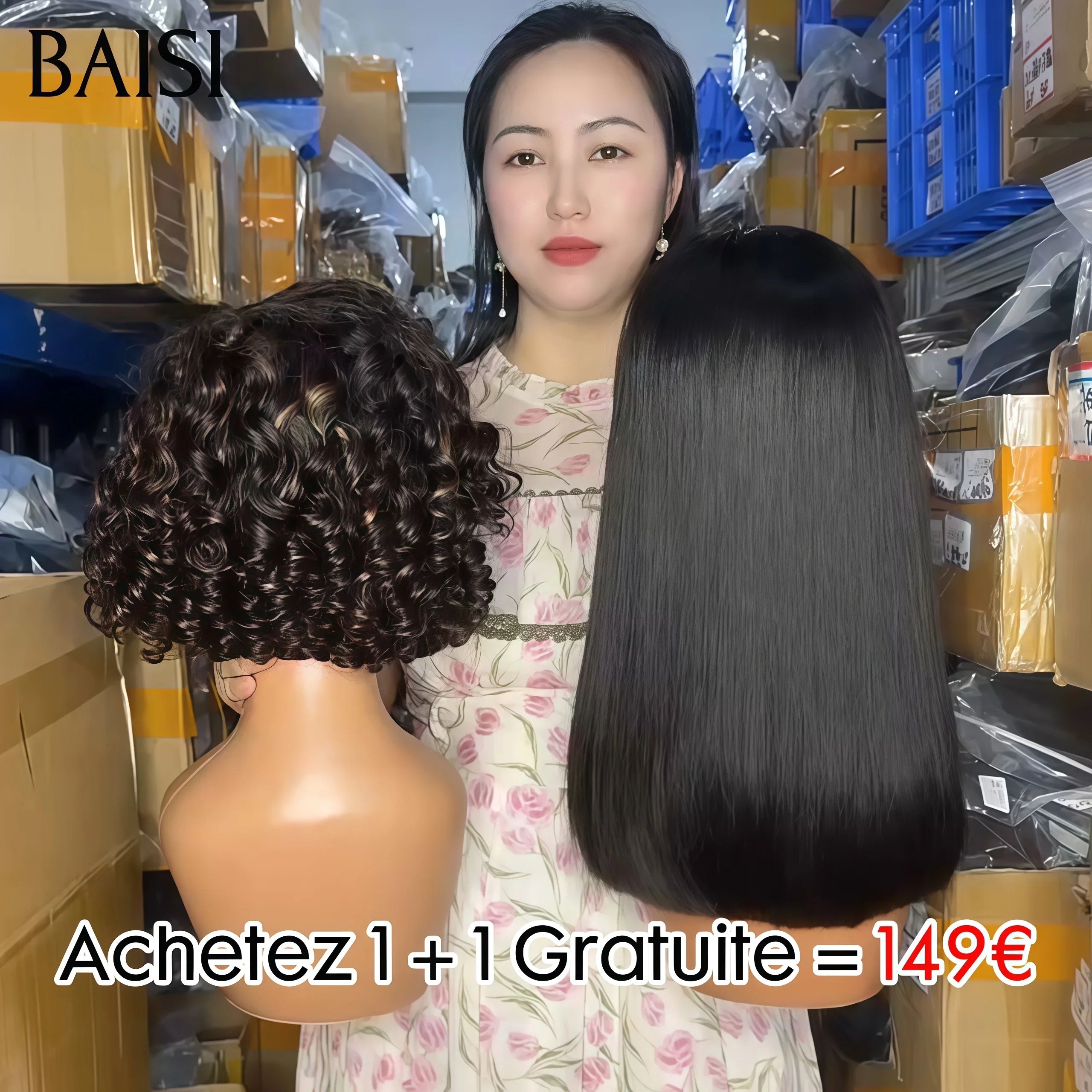 BAISI Achetez 1 +1 Gratuite=149€ 5x5 lace 10pouces water wave et 13x4 lisse 12pouces ou Achetez 1 + 1 Gratuite = 269€ bob curly wave avec Frange 14 Pouces et 4X4 lace Body wave 26 Pouces en 100% Cheveux Humains