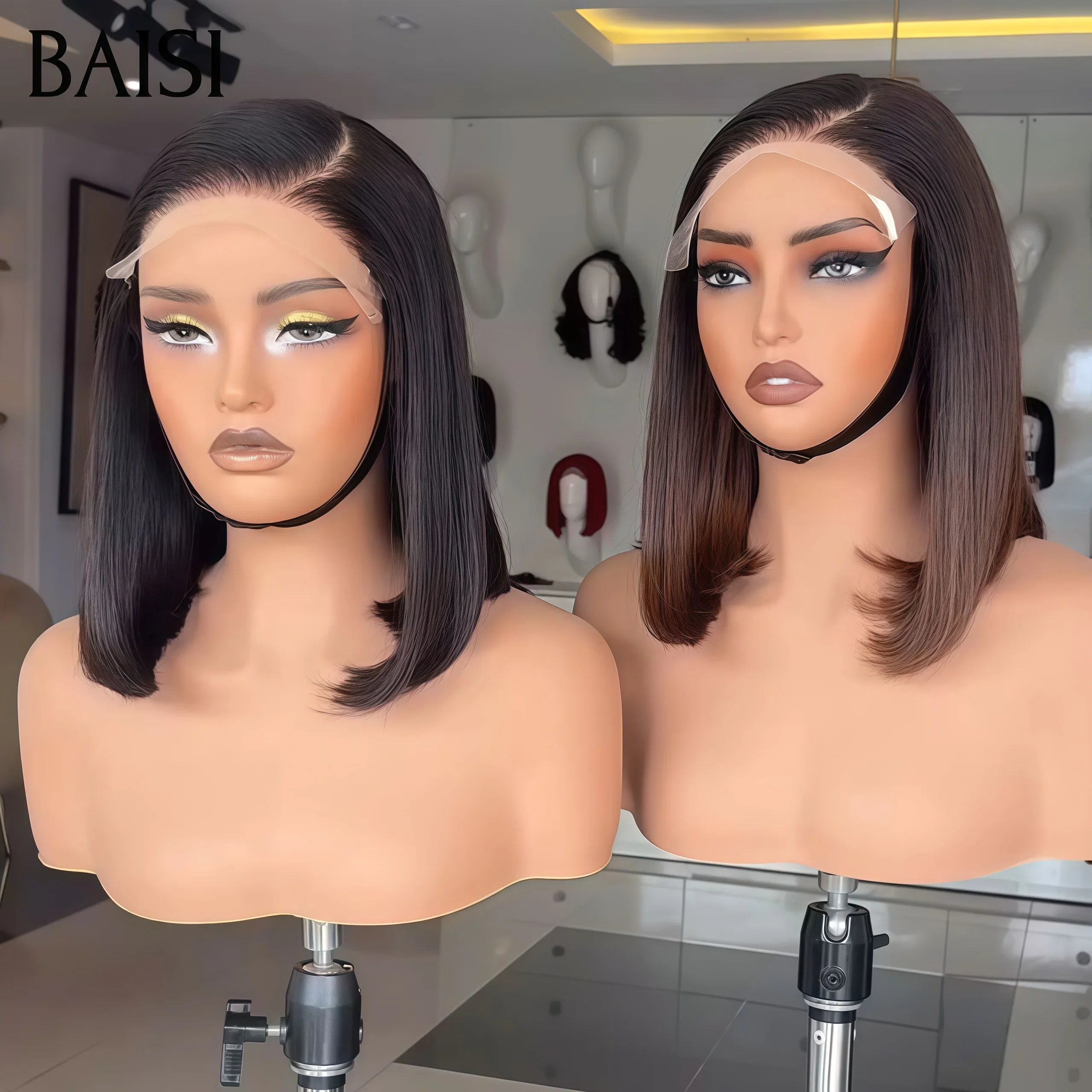 BAISI 4X4 lace Perruques 8 pouces 69€ ou 2 Perruques pour revendre 169€ 4X4 Lisse Bob en couleur NOIR et Marron 1BT4# 8 Pouces en 100% vrais cheveux humains BS65