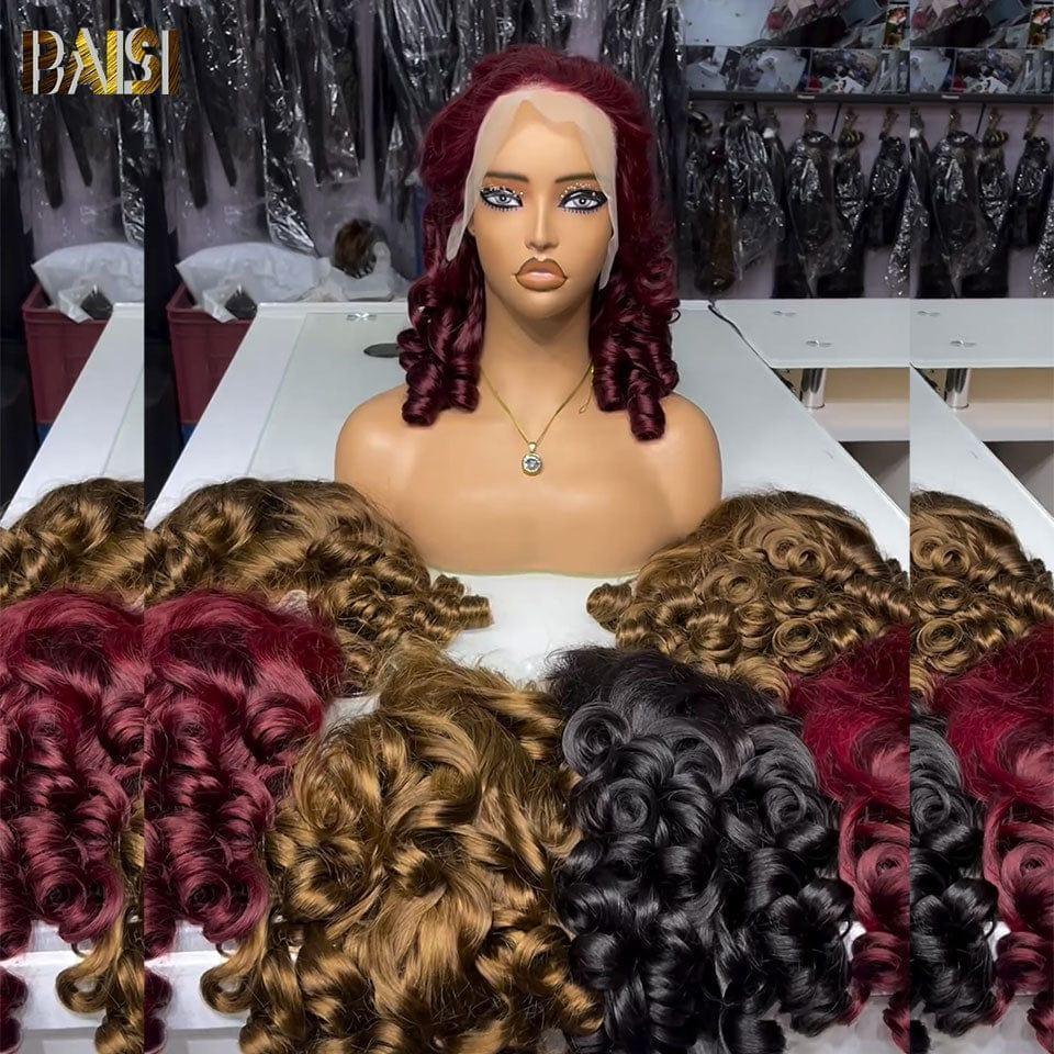 BAISI Achetez 2 perruques minimum au prix d'usine fournisseur Perruque  13X4 066C Bouncy Curly 4 Couleur 18 pouces ou 13X4 lace Bouncy Body wave 16 Pouces Mixte 200% densité plus de 20 ans d' utilisations en 100% Cheveux Humains (Pas Besoin de Code)