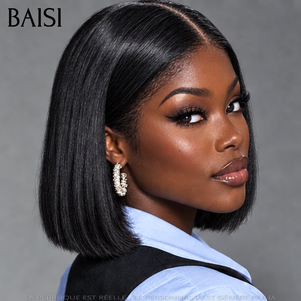 BAISI 2x6 Lace Perruque Bob lisse 100% Vietnam Hair Noir 8 Pouces SDD Bone Straight Lace Transparente ou Lace HD Très Haute Qualité en 100% Cheveux Humains