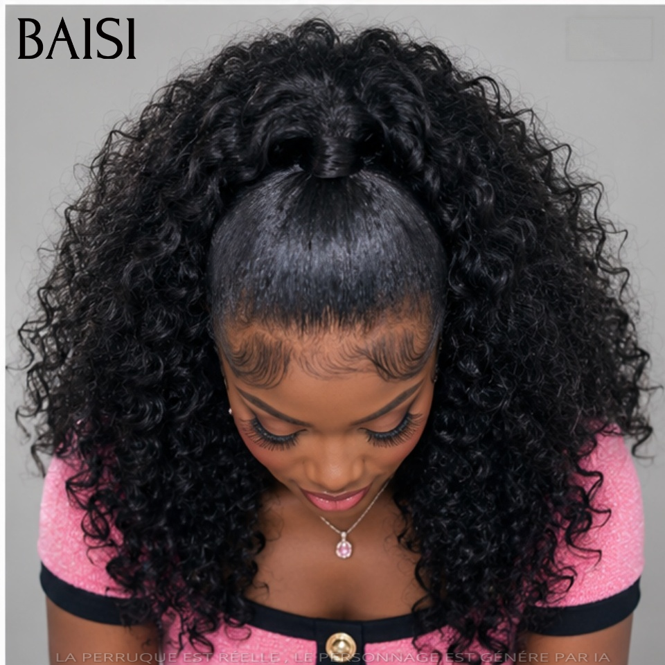 Nouveau produit 13x4 lace frontal Perruque Coiffée 20 pouce Raw Hair 139€ curly wave avec coiffure tressée natte  en 100% Cheveux Humains