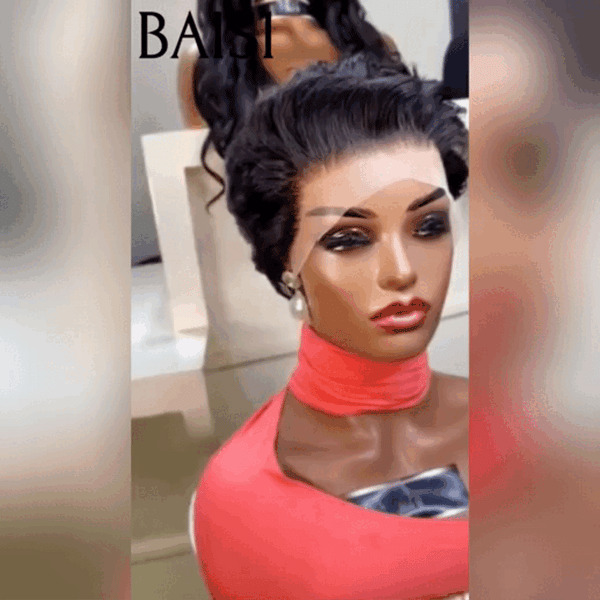 BAISI Perruque Pixie Lace Frontal Coiffure à la Mode 62€ En Couleur noir en 100% Cheveux Humains F-996
