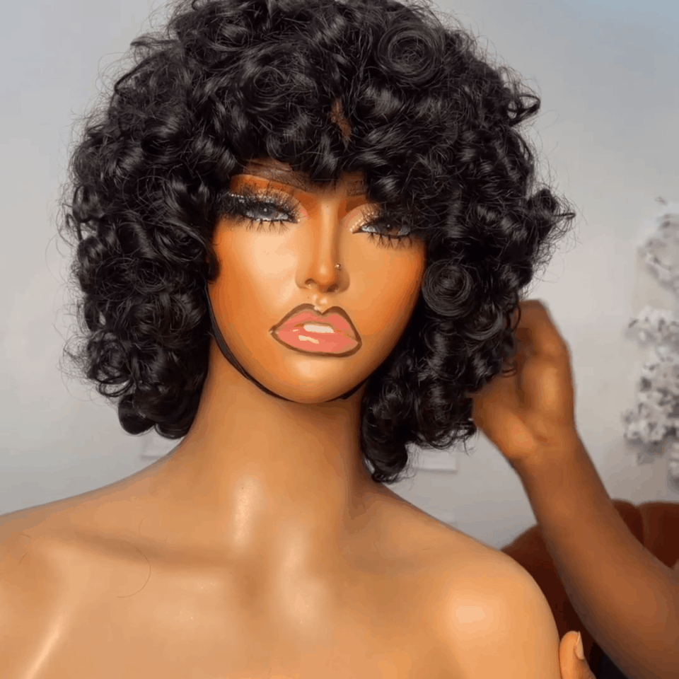BAISI Flash-Angebot 77 € Bob-EGG-Wellen-Perücke mit Pony in Schwarz ohne Spitze aus 100 % Echthaar FR20