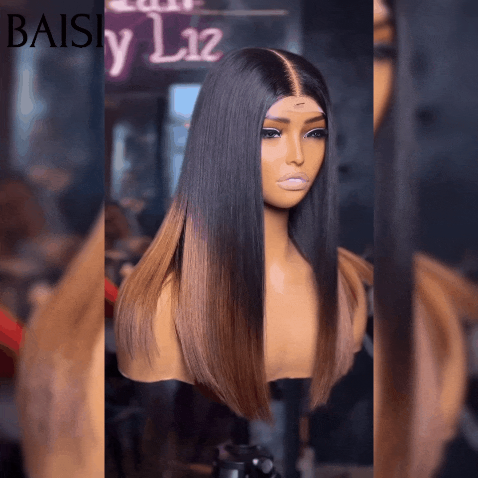 BAISI 300% densité Perruques de Luxe SDD BONE Straight 100% Viêtnam Hair 2X6 Lace Perruque 16 Pouce en couleur 1B#4 marron Lisse plus de 20 ans d' utilisations FR20