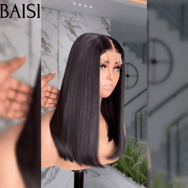 BAISI Perruques de Luxe SDD BONE Straight 100% Viêtnam Hair 300% densité 2X6 Lace Perruque 16 Pouce Noir Lisse plus de 20 ans d' utilisations