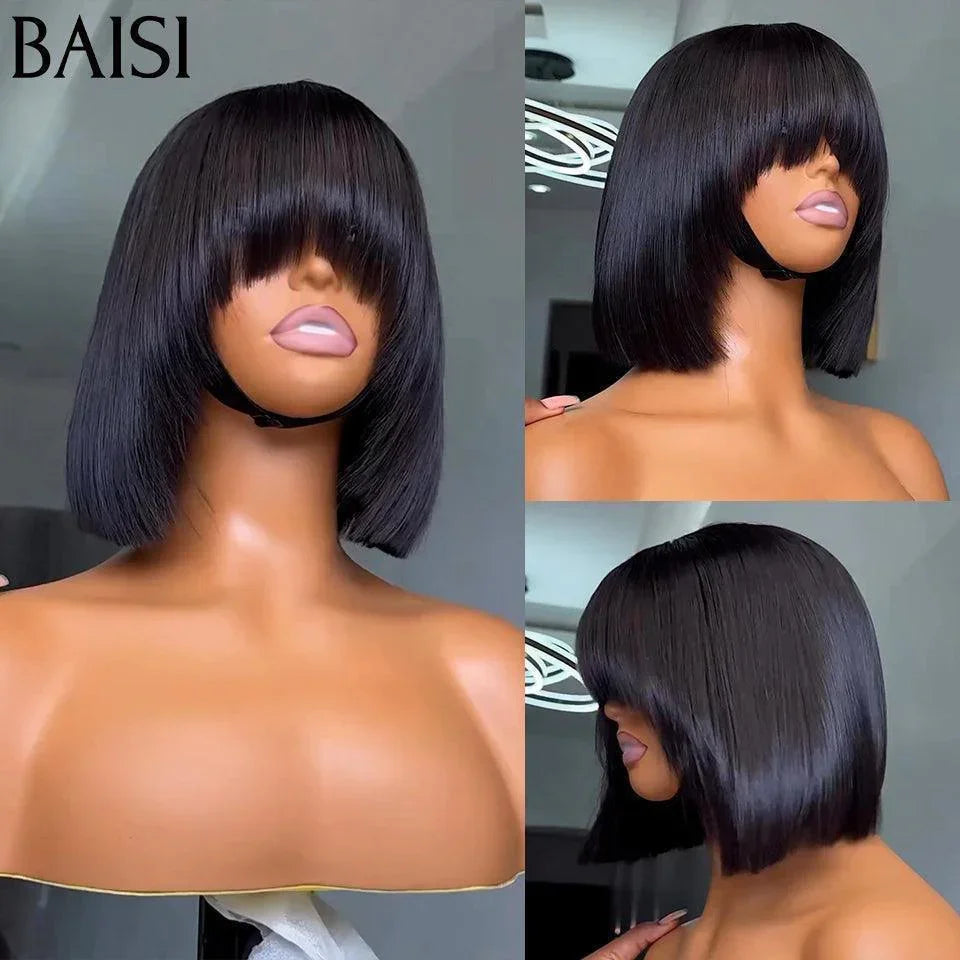 BAISI Big Promo 15A SDD BONE STRAIGHT Luxury Wigs 100% Vietnam Hair SMOOTH BOB WITH FRINGE €65 In 100% Human Hair Code: BAISI20
