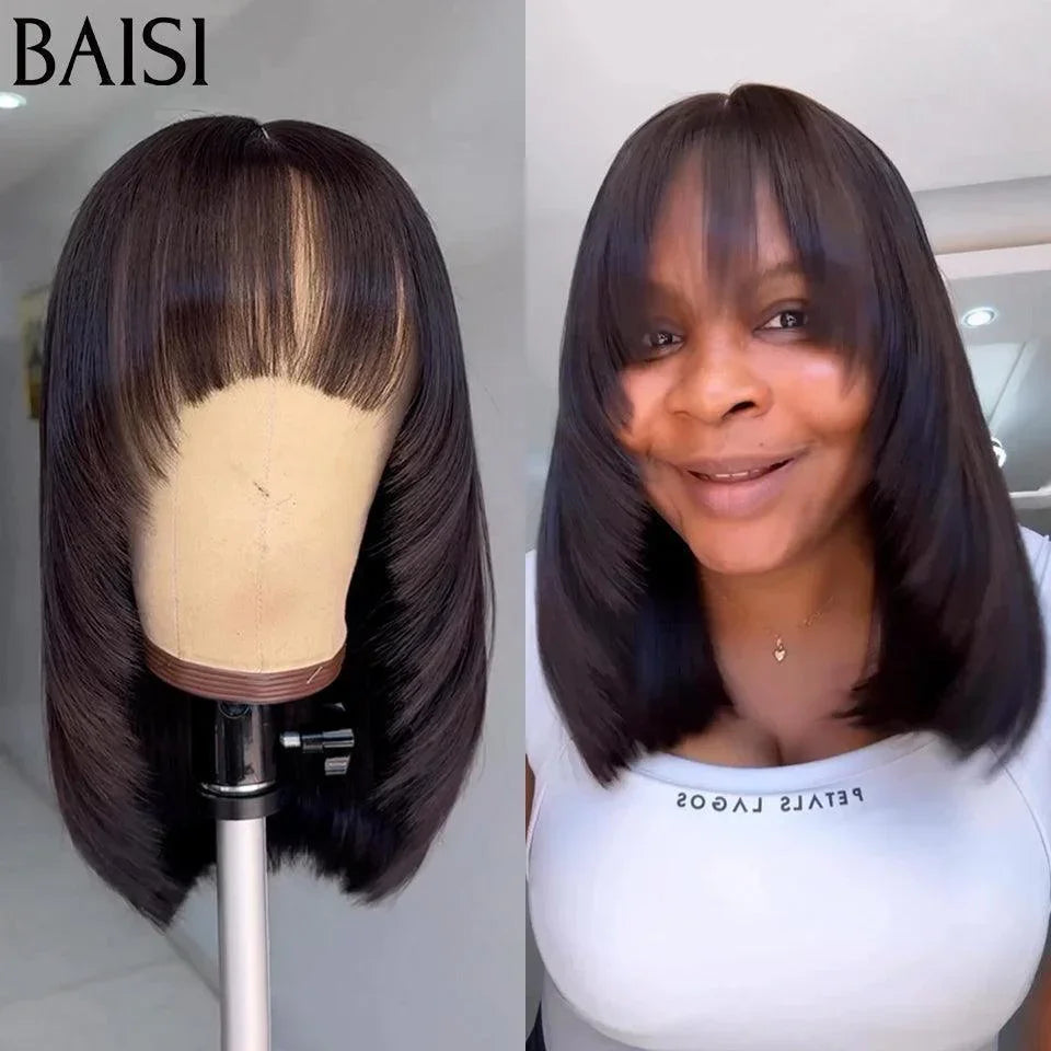 BAISI Grande Promo 15A SDD BONE STRAIGHT 300% densité Perruques de Luxe 100% Vietnam Hair BOB LISSE AVEC FRANGE moitié prix COUPE CHINOISE SANS LACE MP50