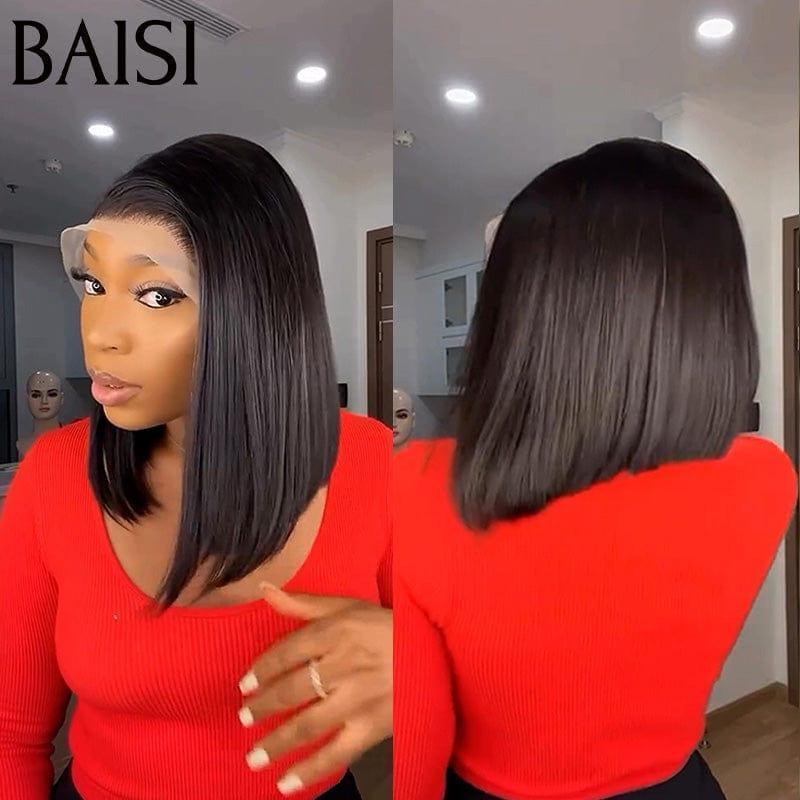 BAISI 100 % Echthaar glatte gerade Bob Perücke