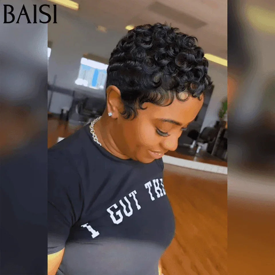 BAISI Top Modèle Offre Flash 39€ TVA 0€ Petite Coupe en Rose OU NOIR  en 100% Cheveux humains SANS COLLE VIP100